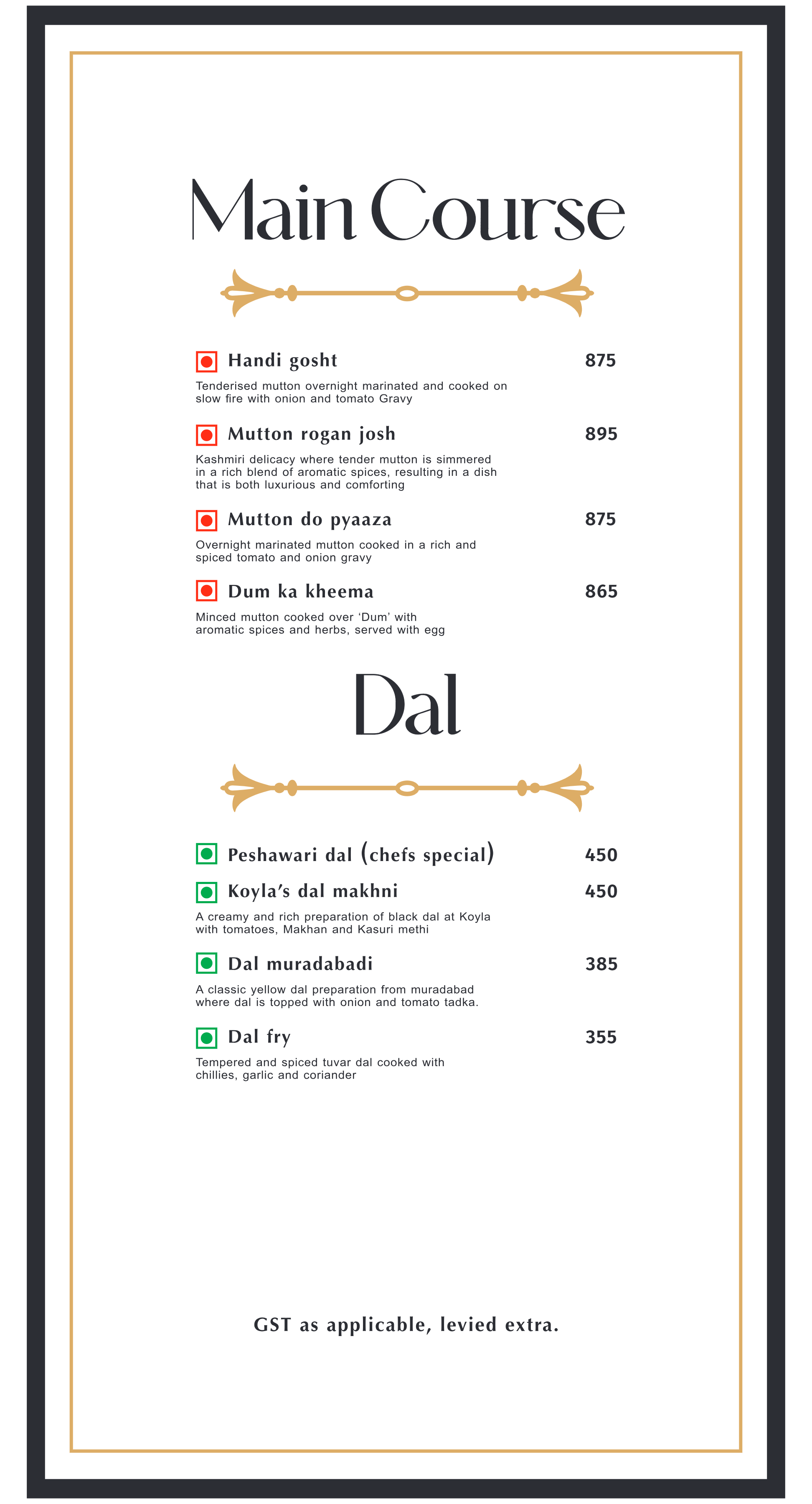 Dining Experience for Two at Koyla - Ethnic Cuisine, South Mumbai — Food menu