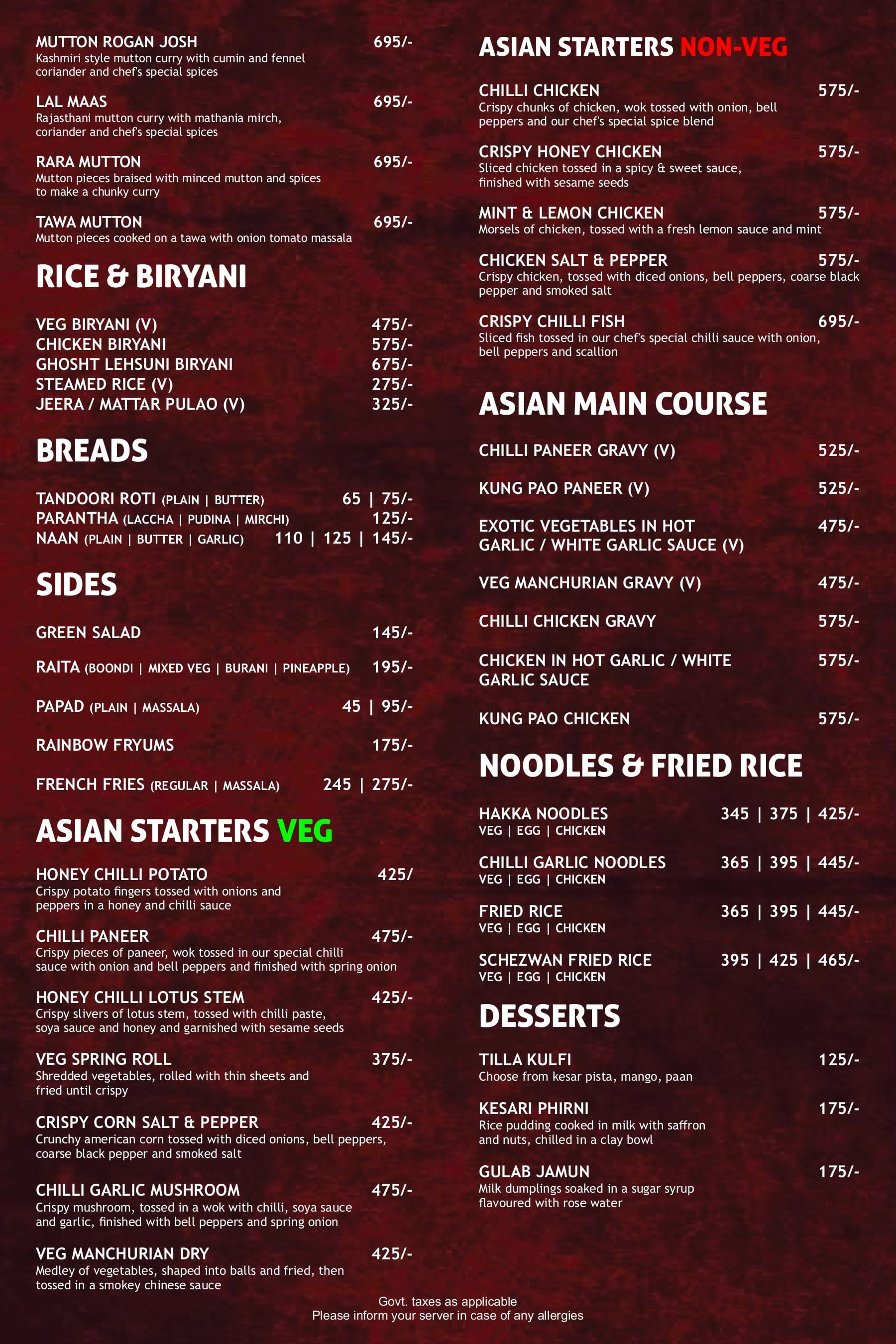 Dining Experience for Two at Massala Singh, Central Delhi — Food menu