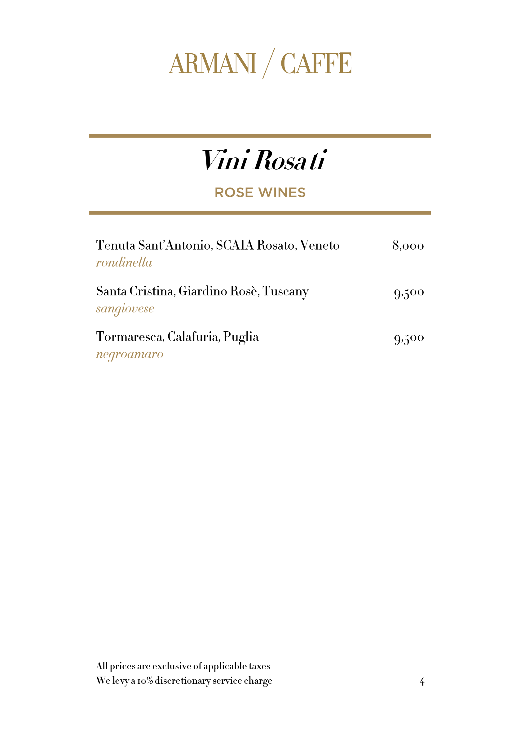 Dining Experience for Two at Armani Caffe Jio World Plaza Bkc, South Mumbai — Beverages menu