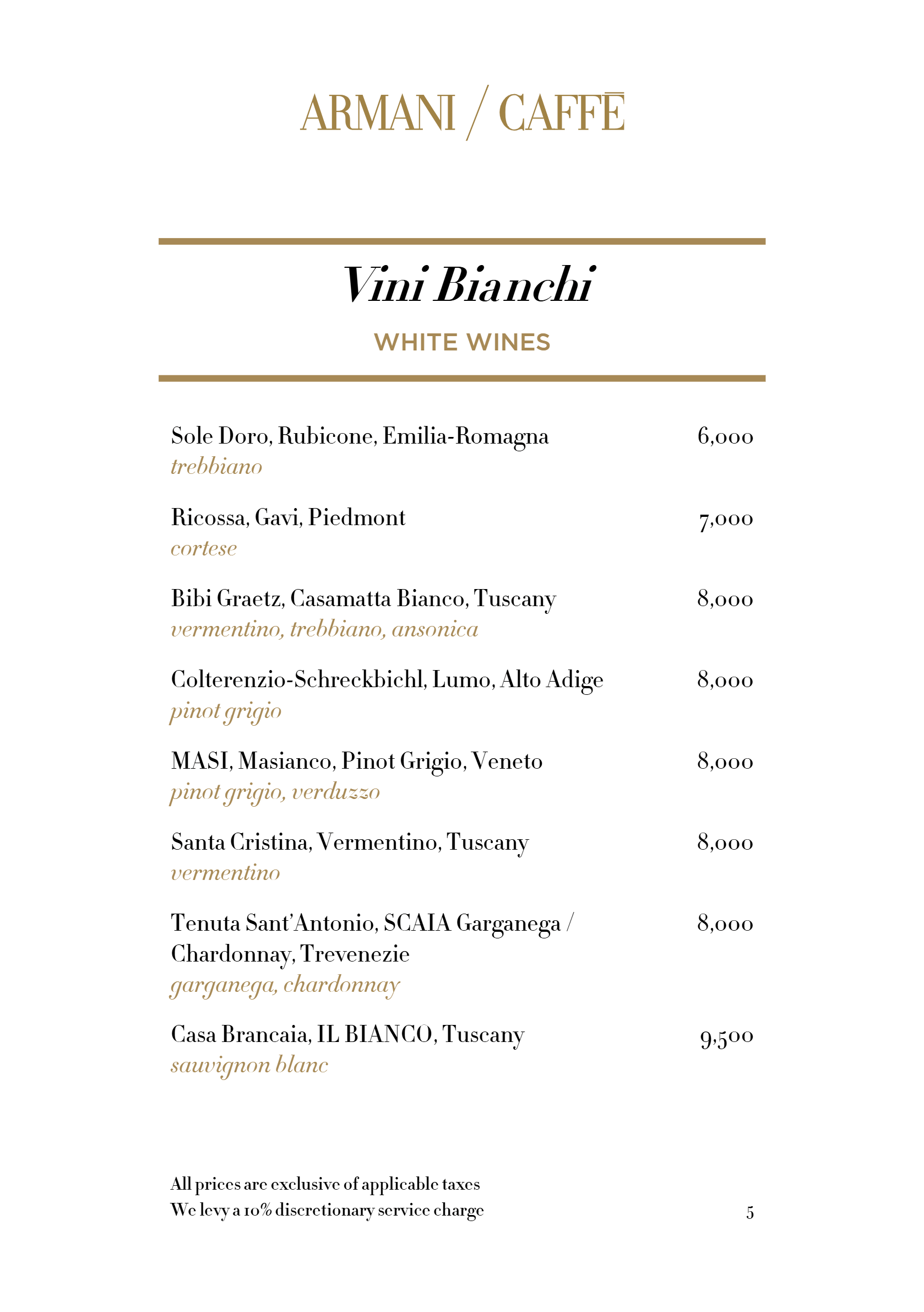 Dining Experience for Two at Armani Caffe Jio World Plaza Bkc, South Mumbai — Beverages menu