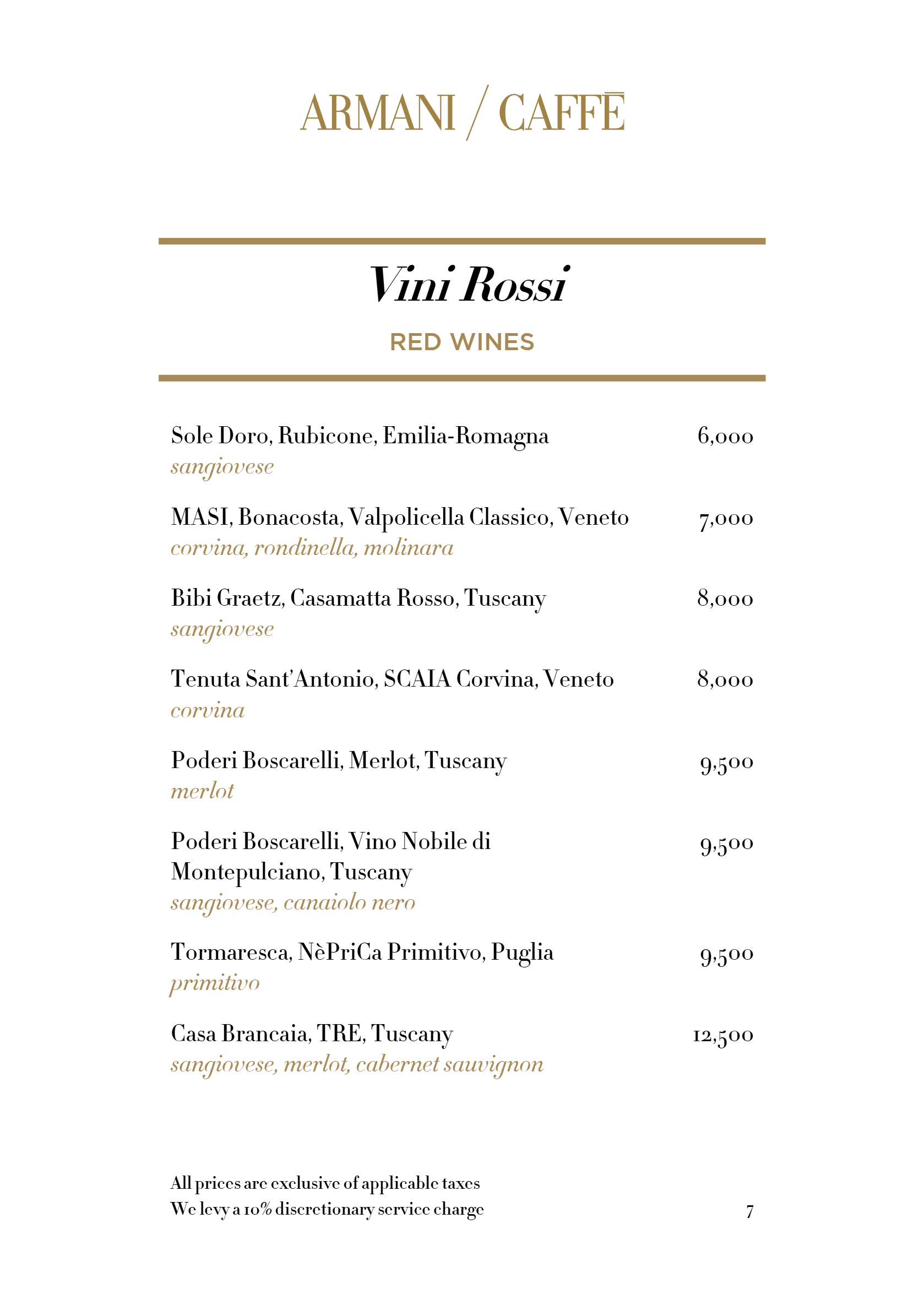 Dining Experience for Two at Armani Caffe Jio World Plaza Bkc, South Mumbai — Beverages menu