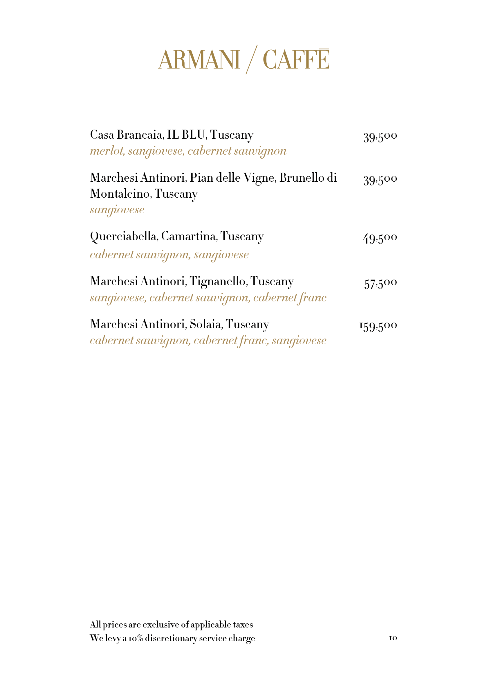 Dining Experience for Two at Armani Caffe Jio World Plaza Bkc, South Mumbai — Beverages menu