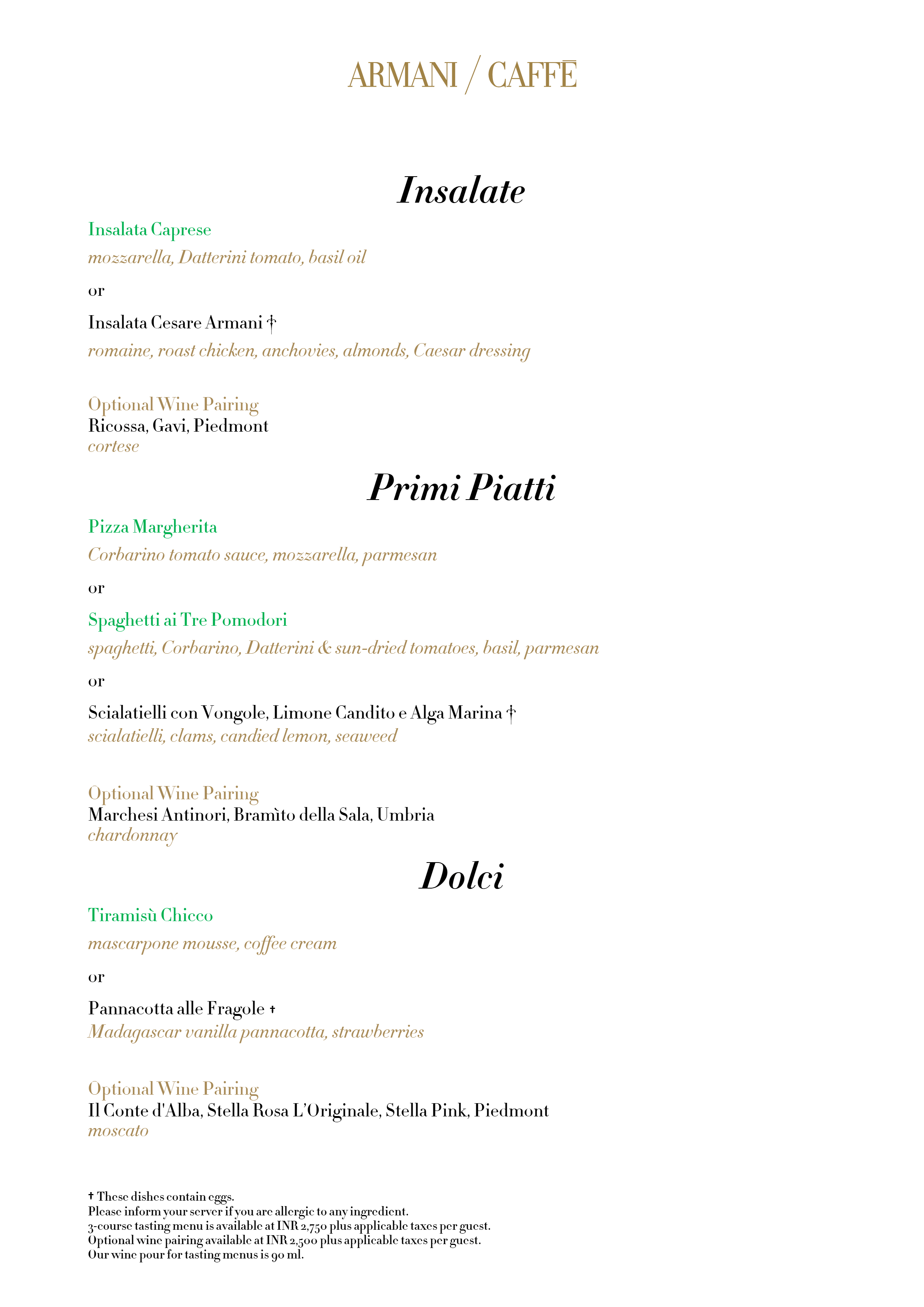 Dining Experience for Two at Armani Caffe Jio World Plaza Bkc, South Mumbai — Food menu