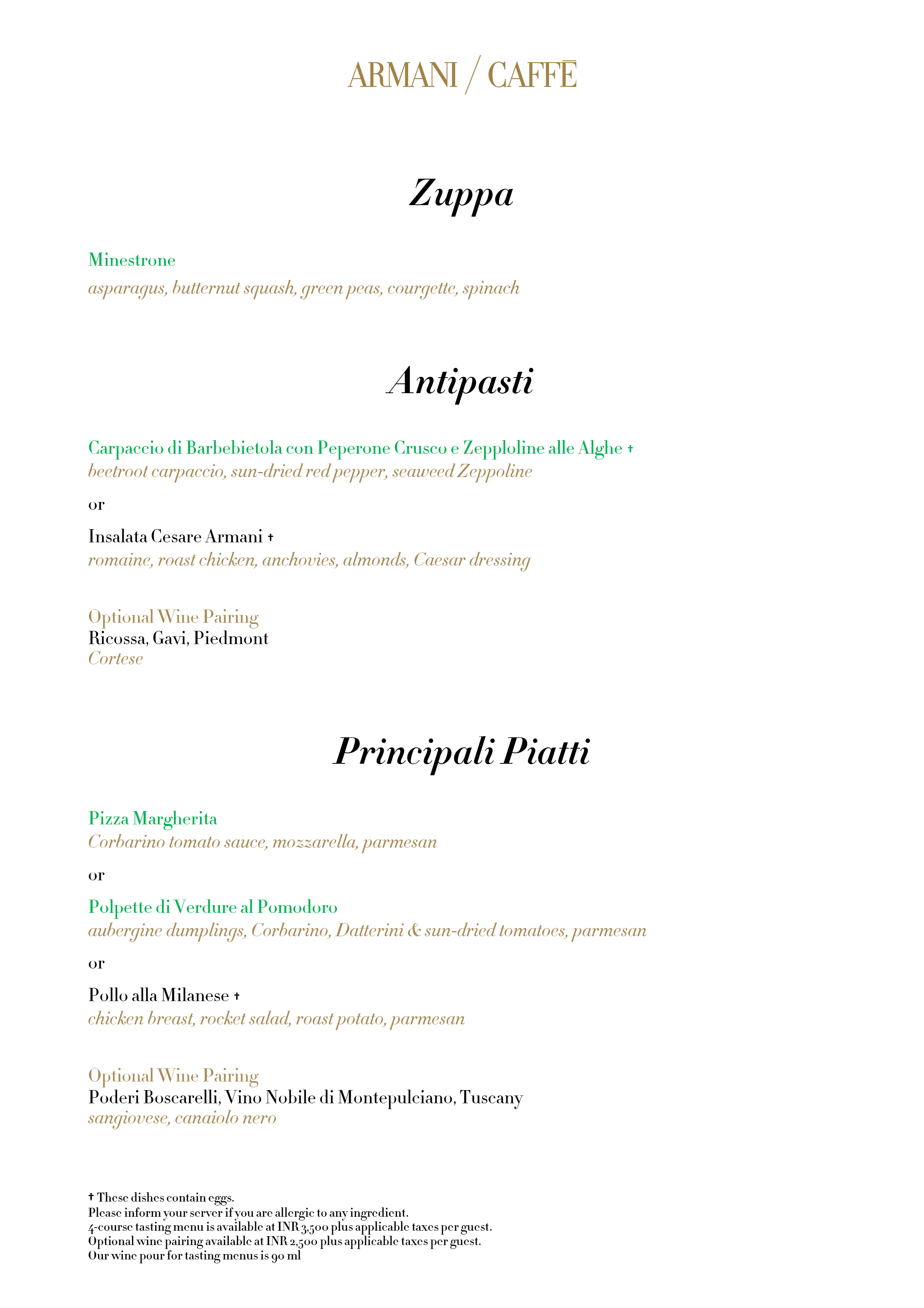 Dining Experience for Two at Armani Caffe Jio World Plaza Bkc, South Mumbai — Food menu