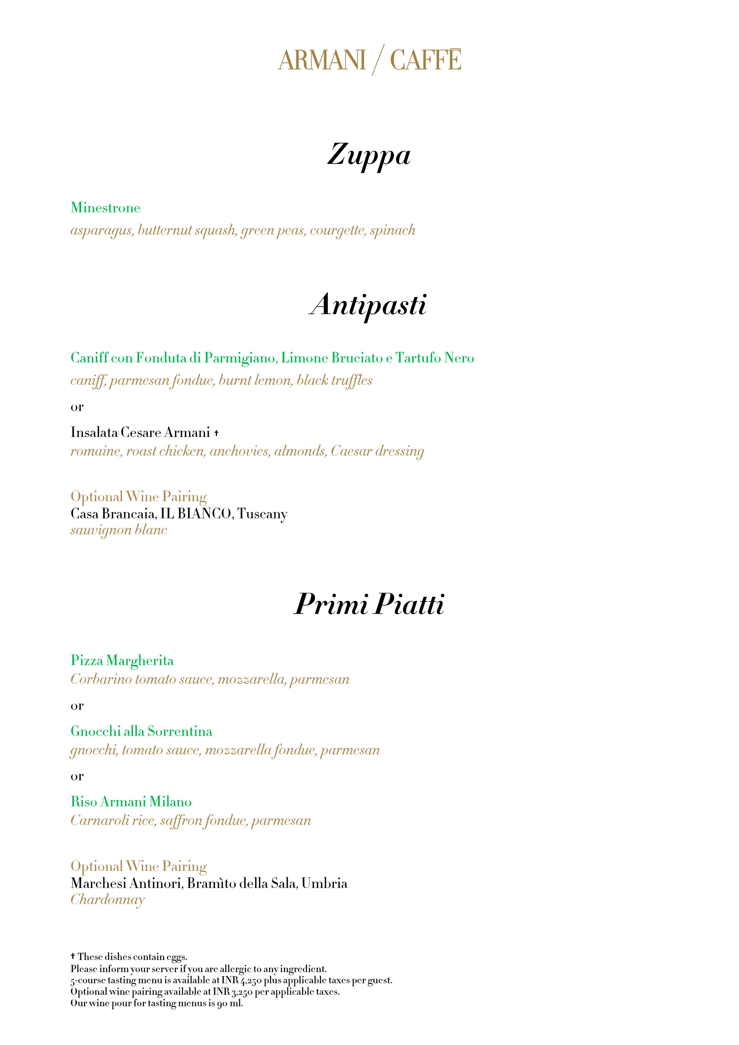 Dining Experience for Two at Armani Caffe Jio World Plaza Bkc, South Mumbai — Food menu
