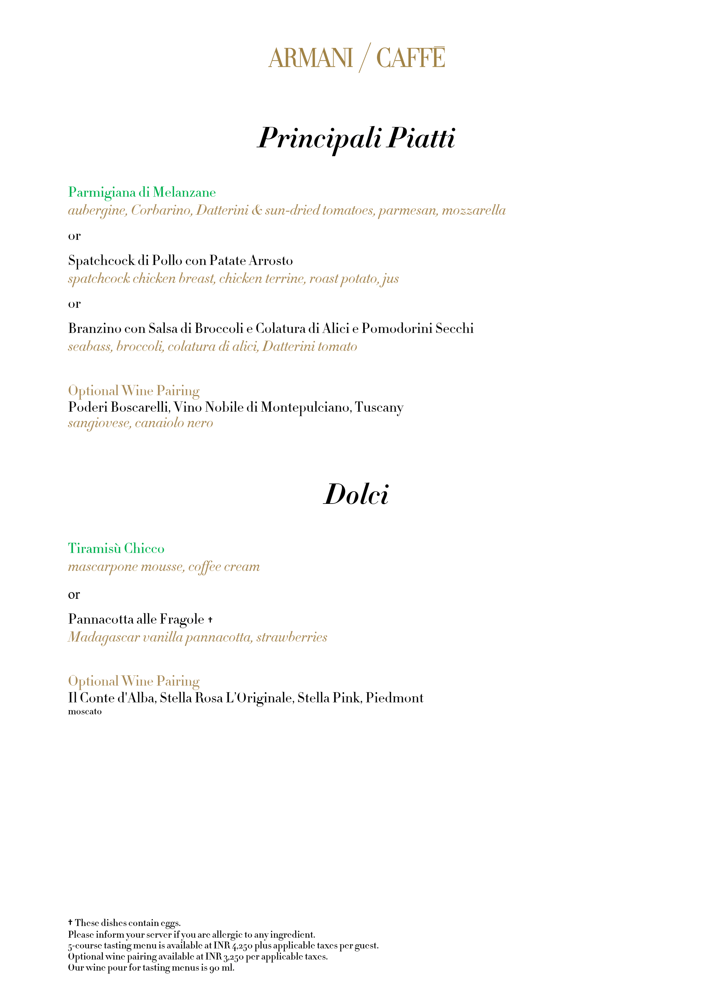 Dining Experience for Two at Armani Caffe Jio World Plaza Bkc, South Mumbai — Food menu