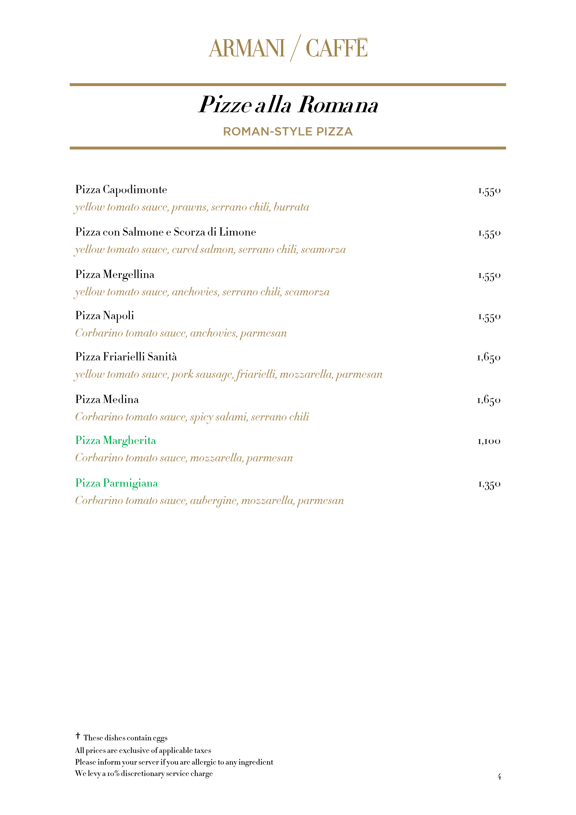 Dining Experience for Two at Armani Caffe Jio World Plaza Bkc, South Mumbai — Food menu
