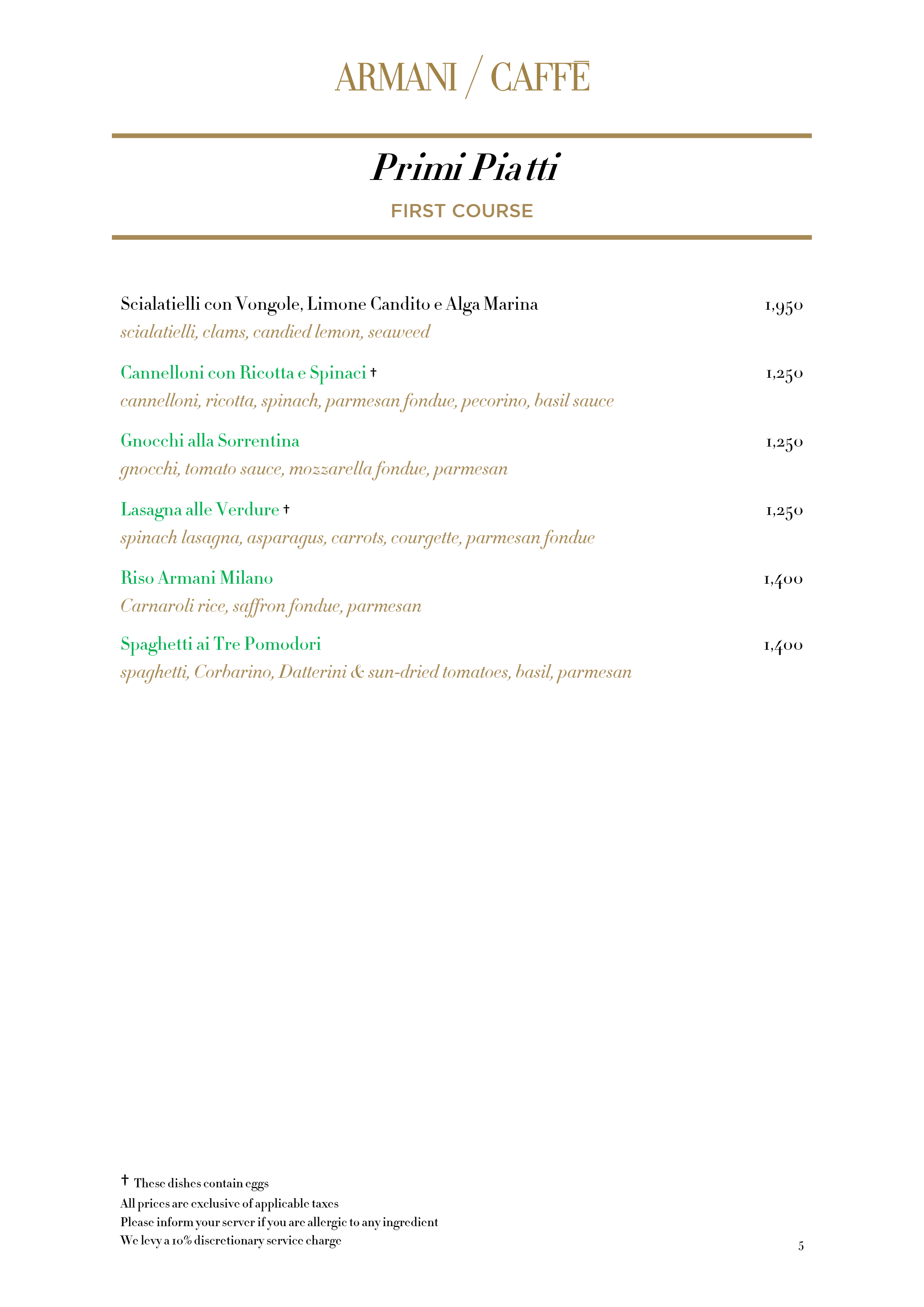 Dining Experience for Two at Armani Caffe Jio World Plaza Bkc, South Mumbai — Food menu