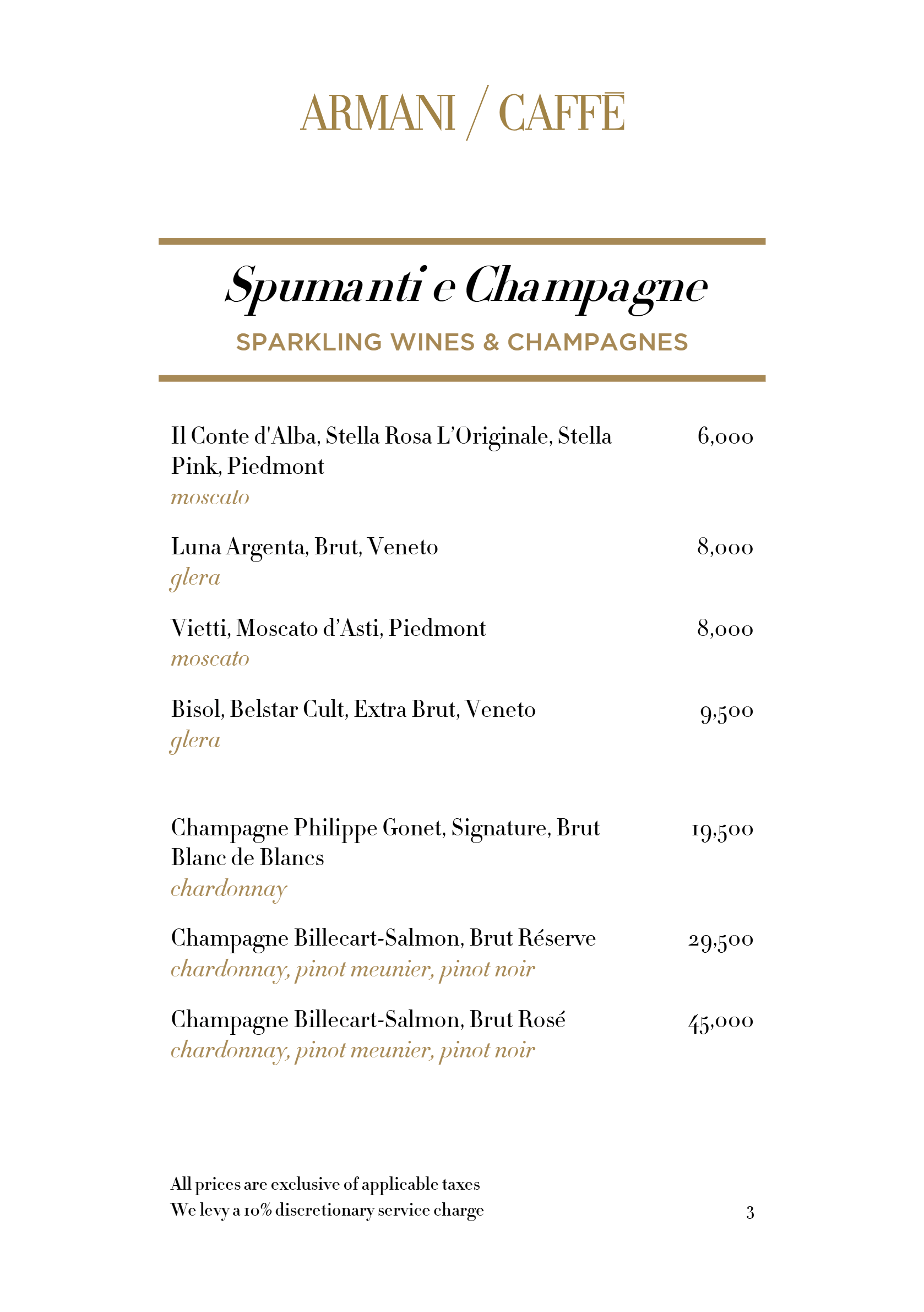 Dining Experience for Two at Armani Caffe Jio World Plaza Bkc, South Mumbai — Beverages menu