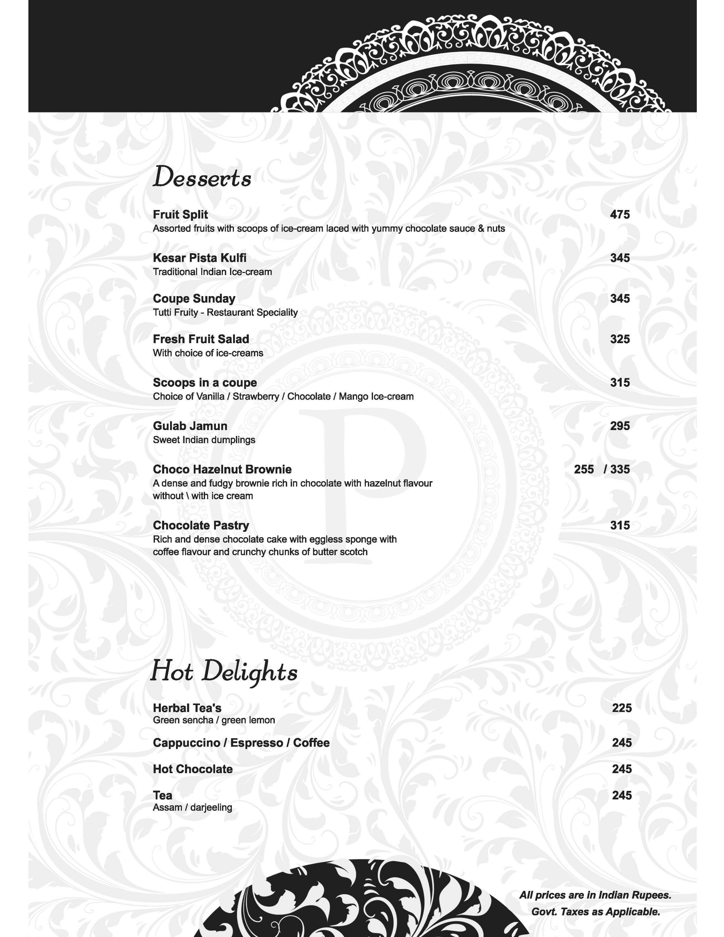 Dining Experience for Two at Parikrama The Revolving Restaurant, Central Delhi — Food menu