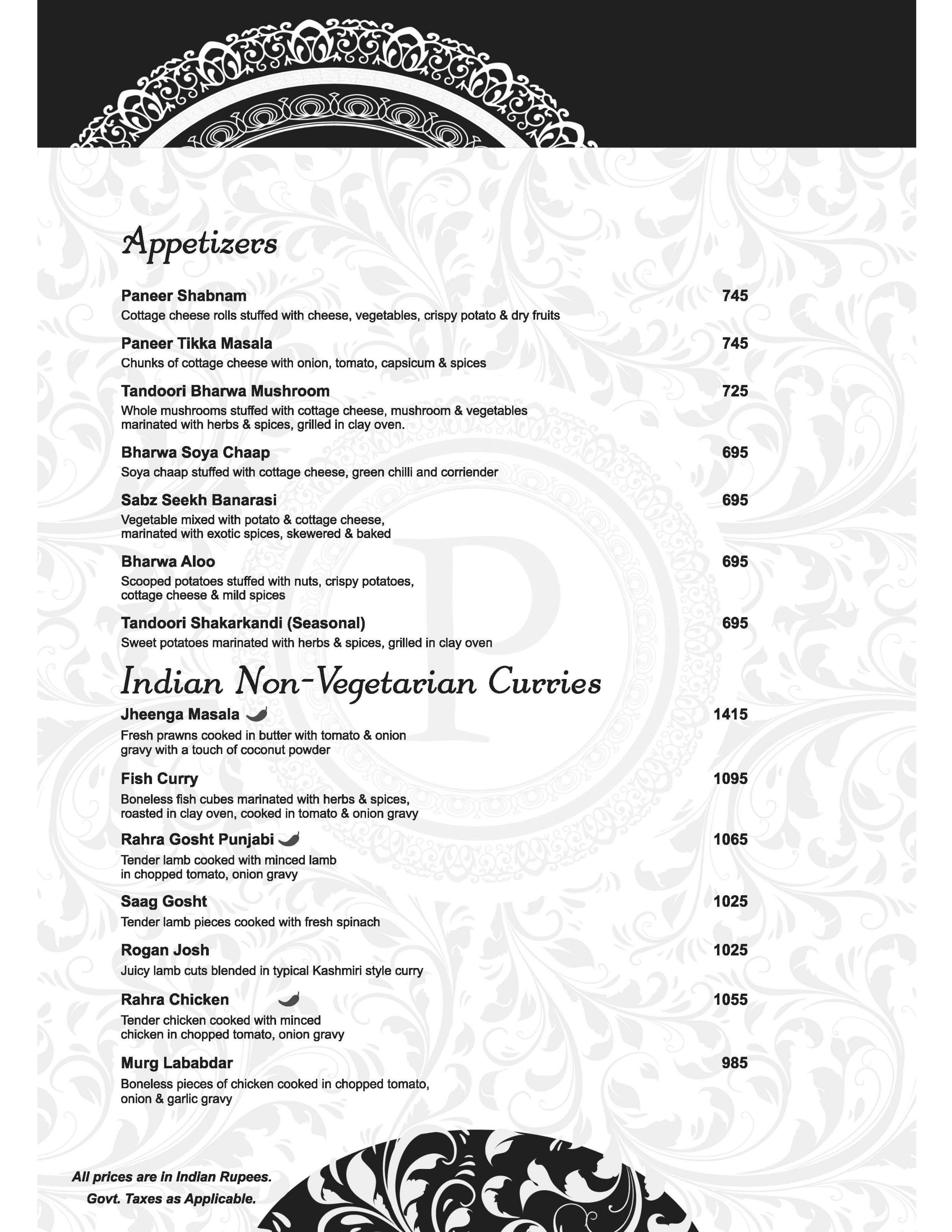 Dining Experience for Two at Parikrama The Revolving Restaurant, Central Delhi — Food menu