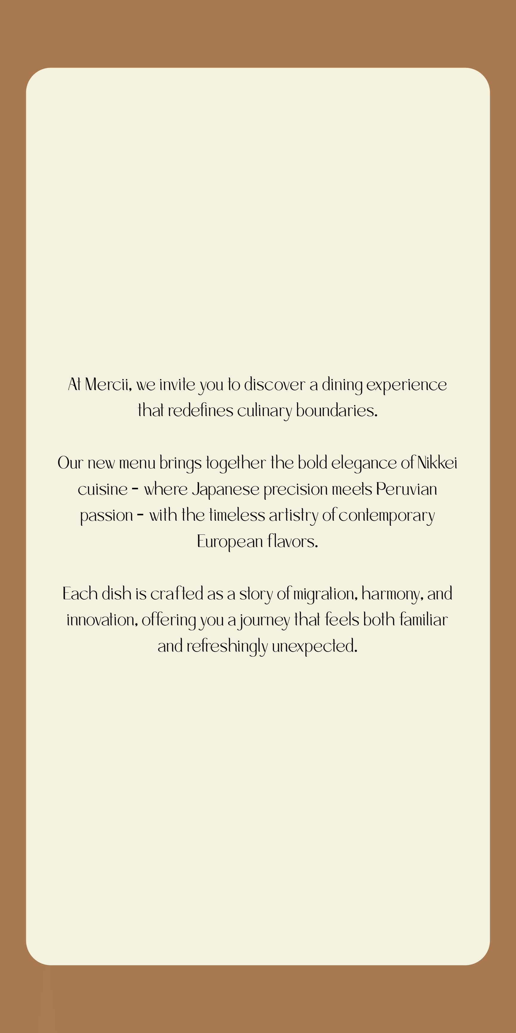 Dining Experience for Two at Mercii, Western Suburbs — Food menu