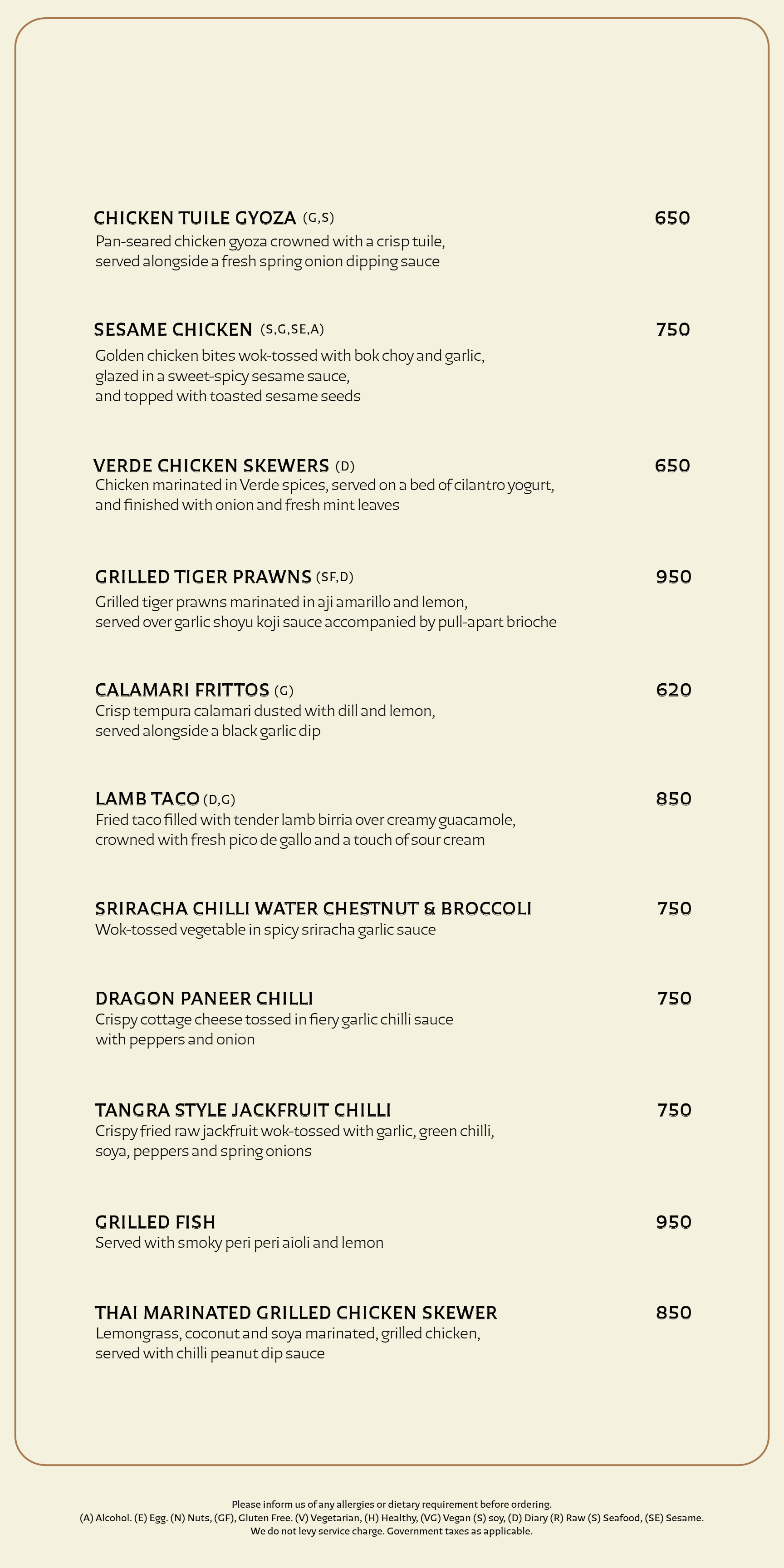 Dining Experience for Two at Mercii, Western Suburbs — Food menu