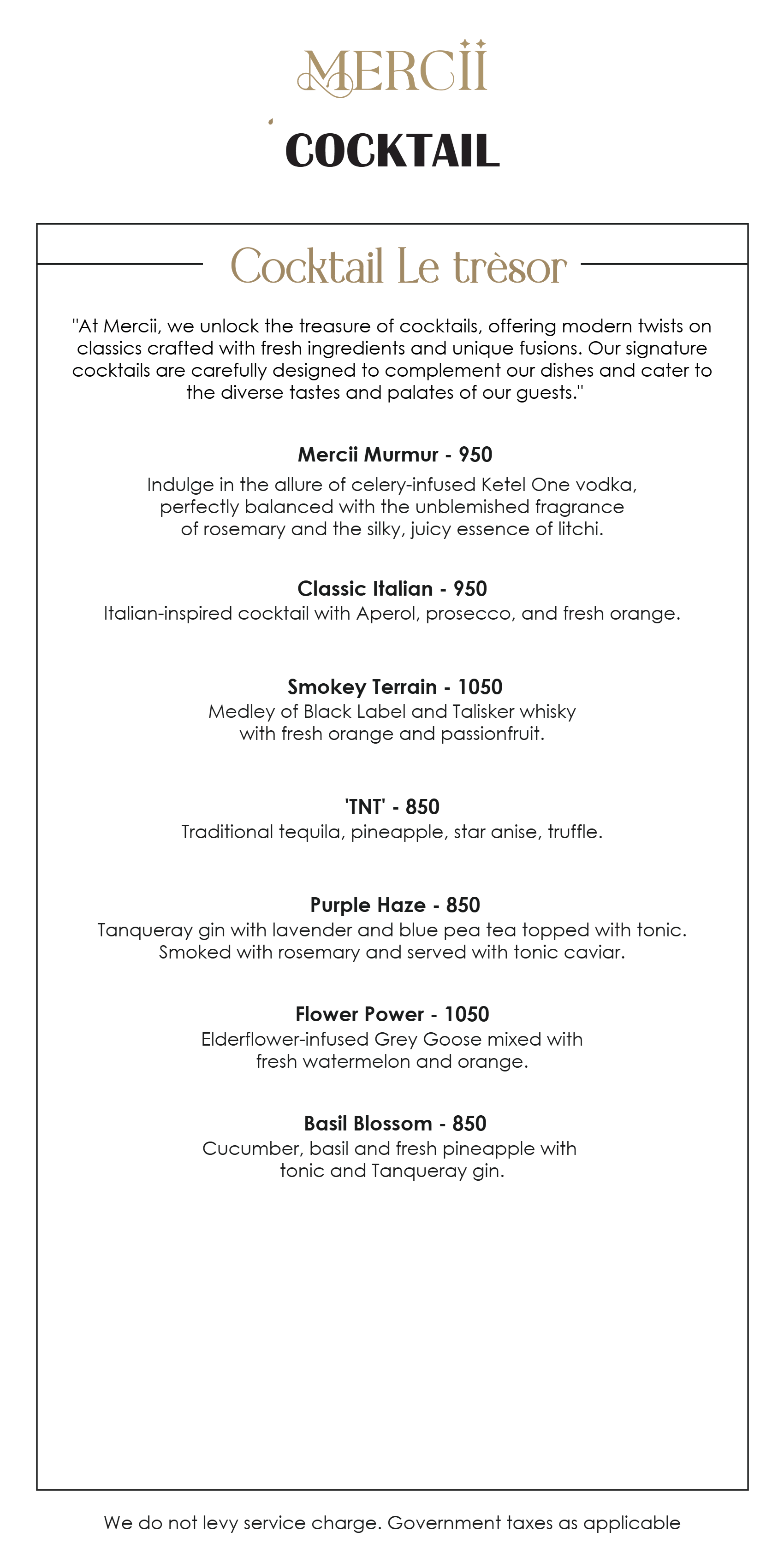 Dining Experience for Two at Mercii, Western Suburbs — Beverages menu