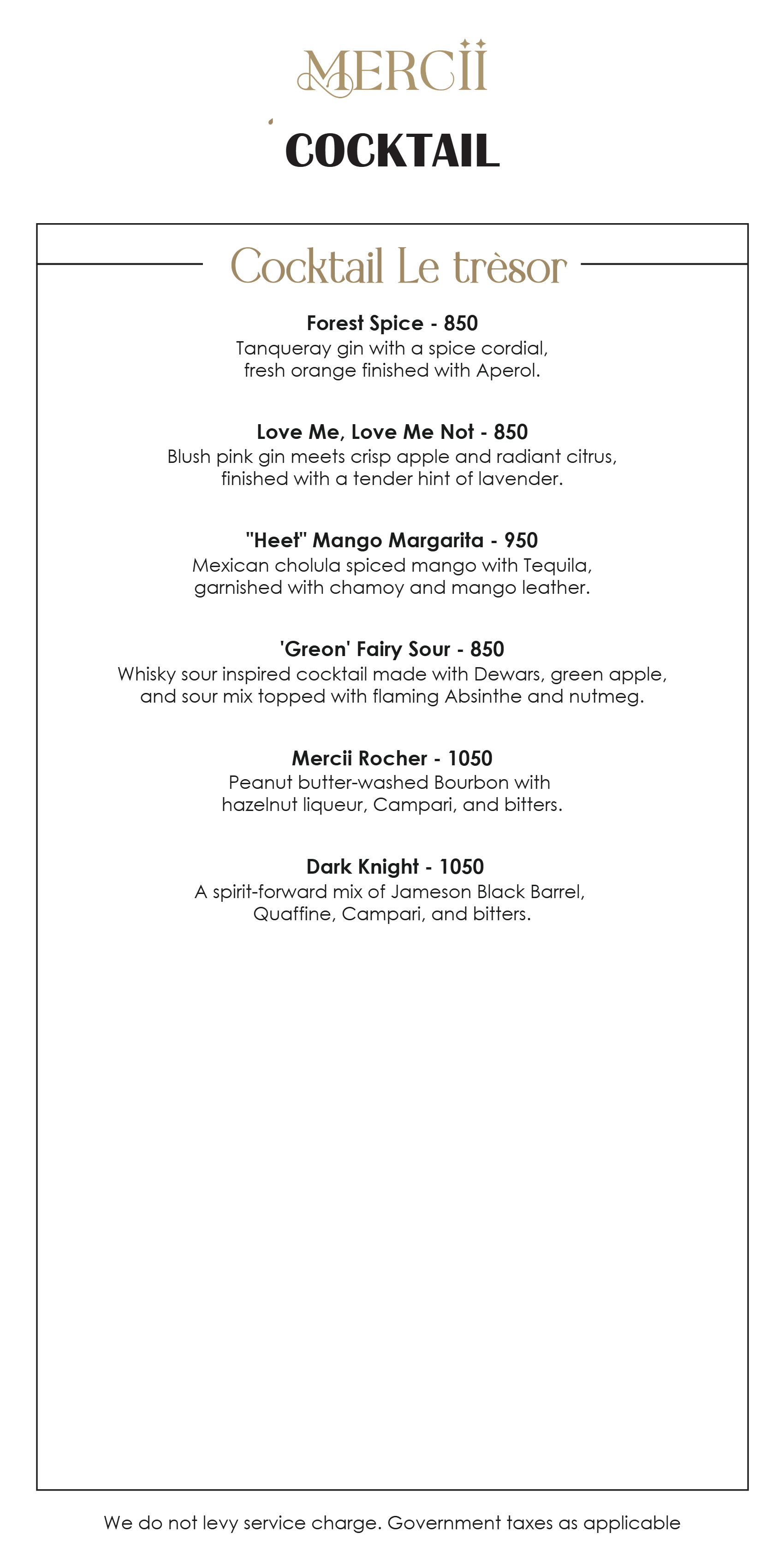 Dining Experience for Two at Mercii, Western Suburbs — Beverages menu