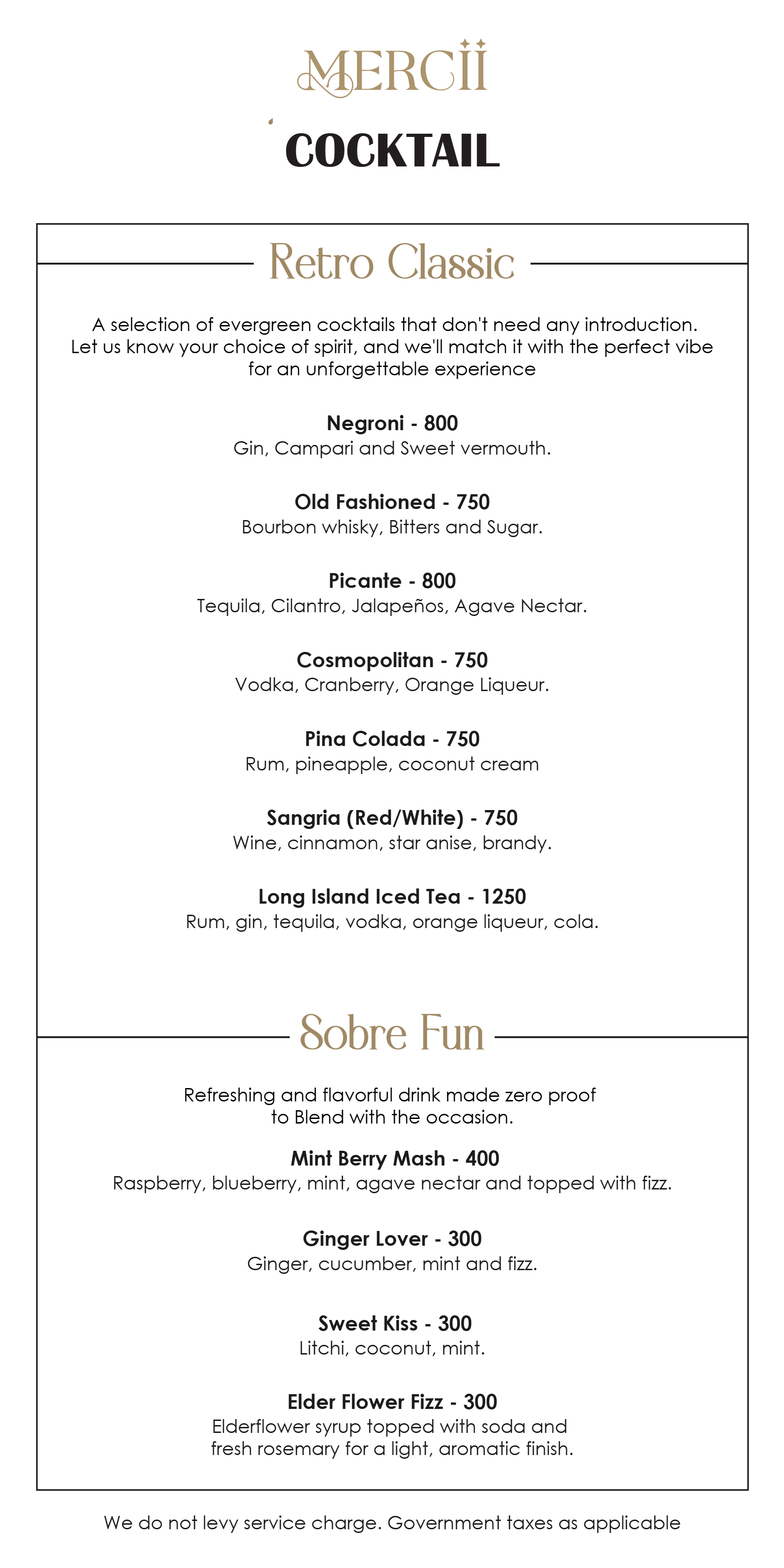 Dining Experience for Two at Mercii, Western Suburbs — Beverages menu