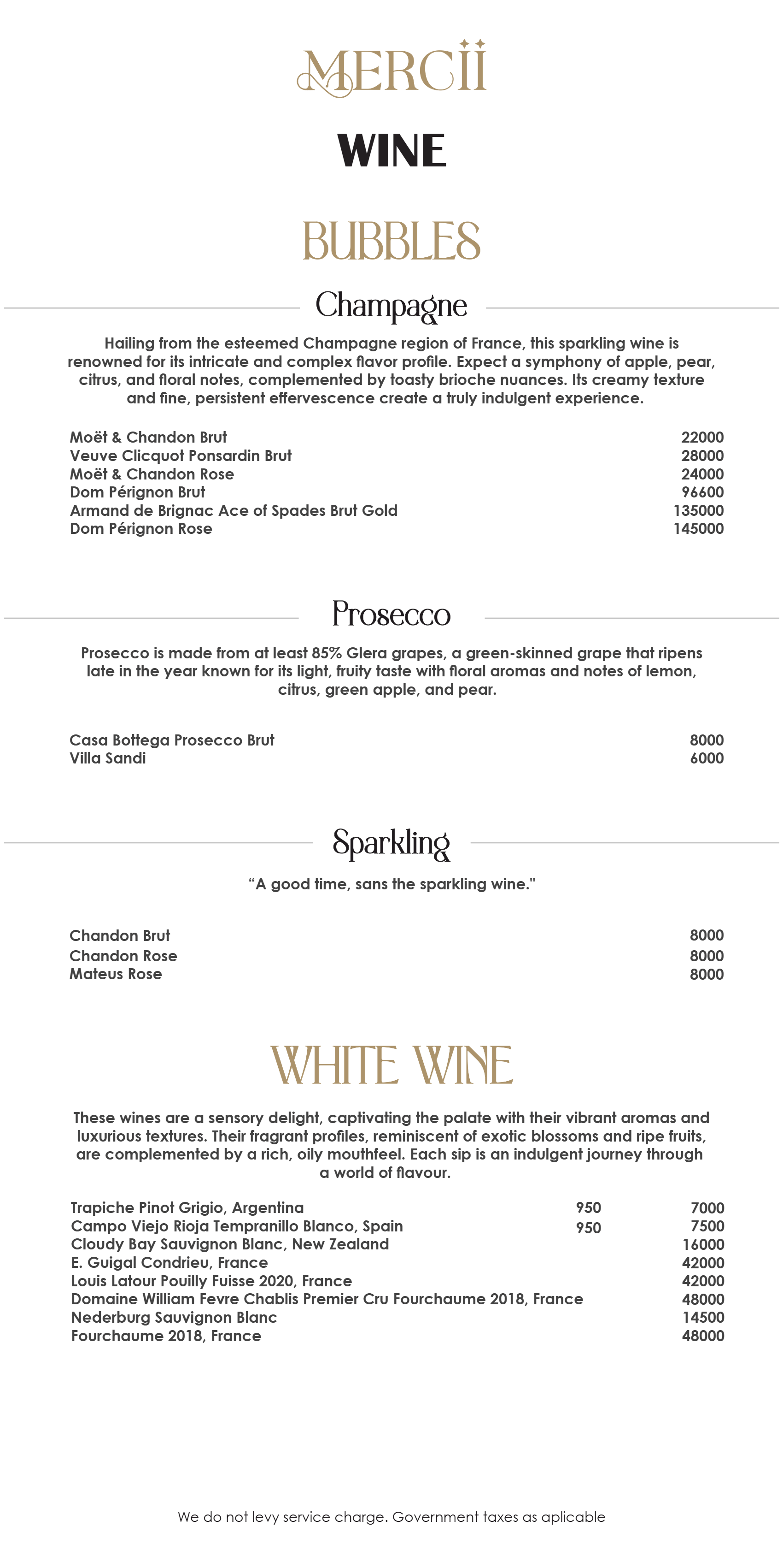 Dining Experience for Two at Mercii, Western Suburbs — Beverages menu