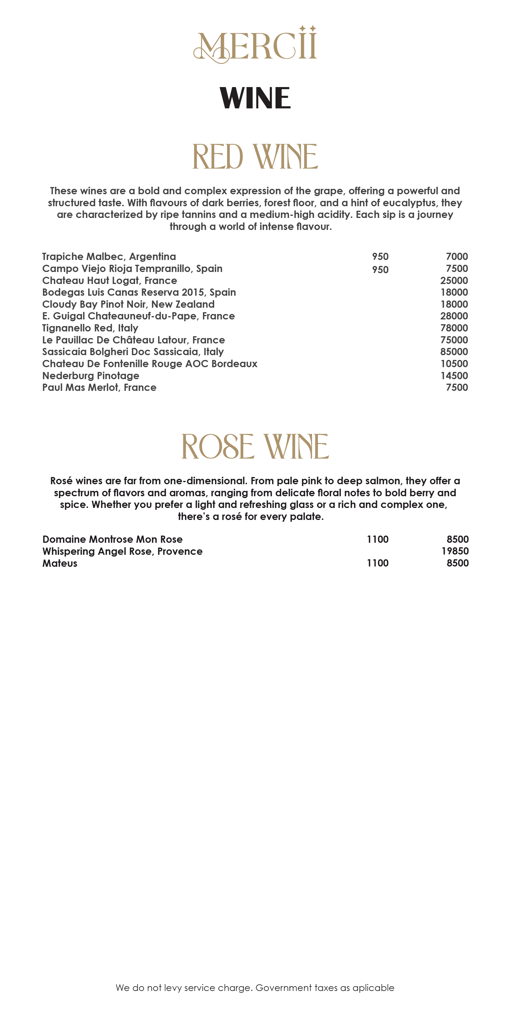 Dining Experience for Two at Mercii, Western Suburbs — Beverages menu
