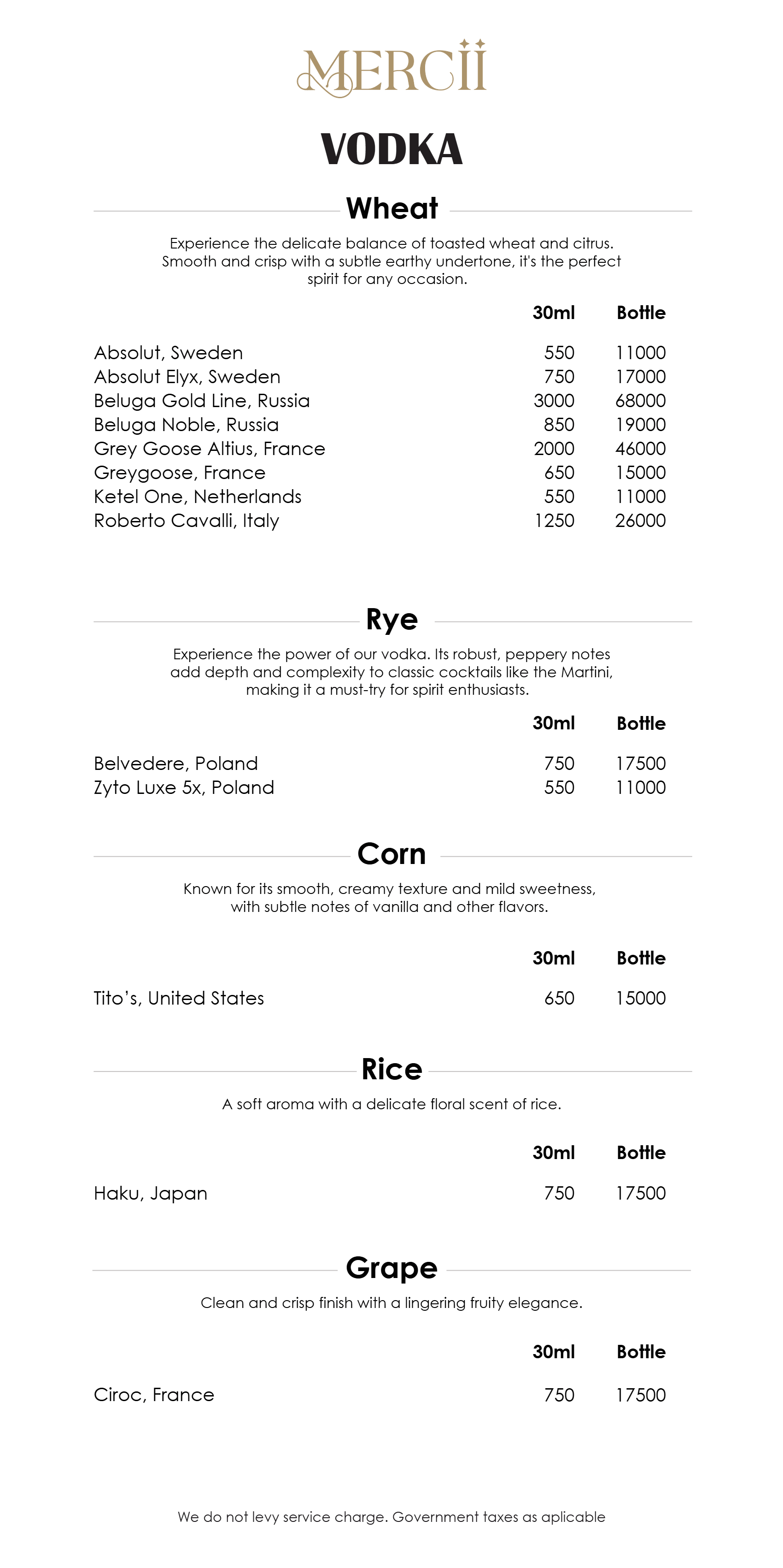 Dining Experience for Two at Mercii, Western Suburbs — Beverages menu