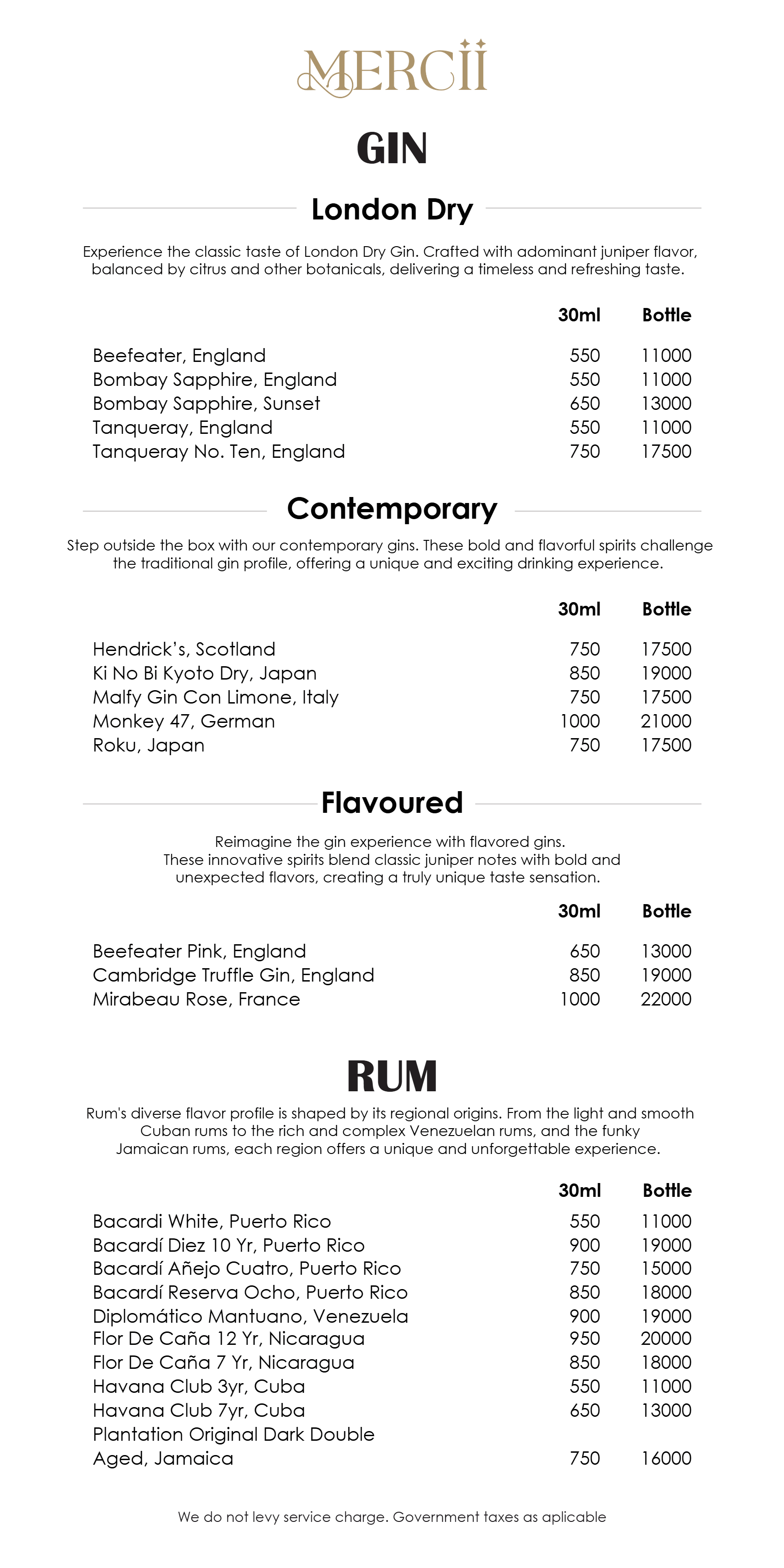 Dining Experience for Two at Mercii, Western Suburbs — Beverages menu
