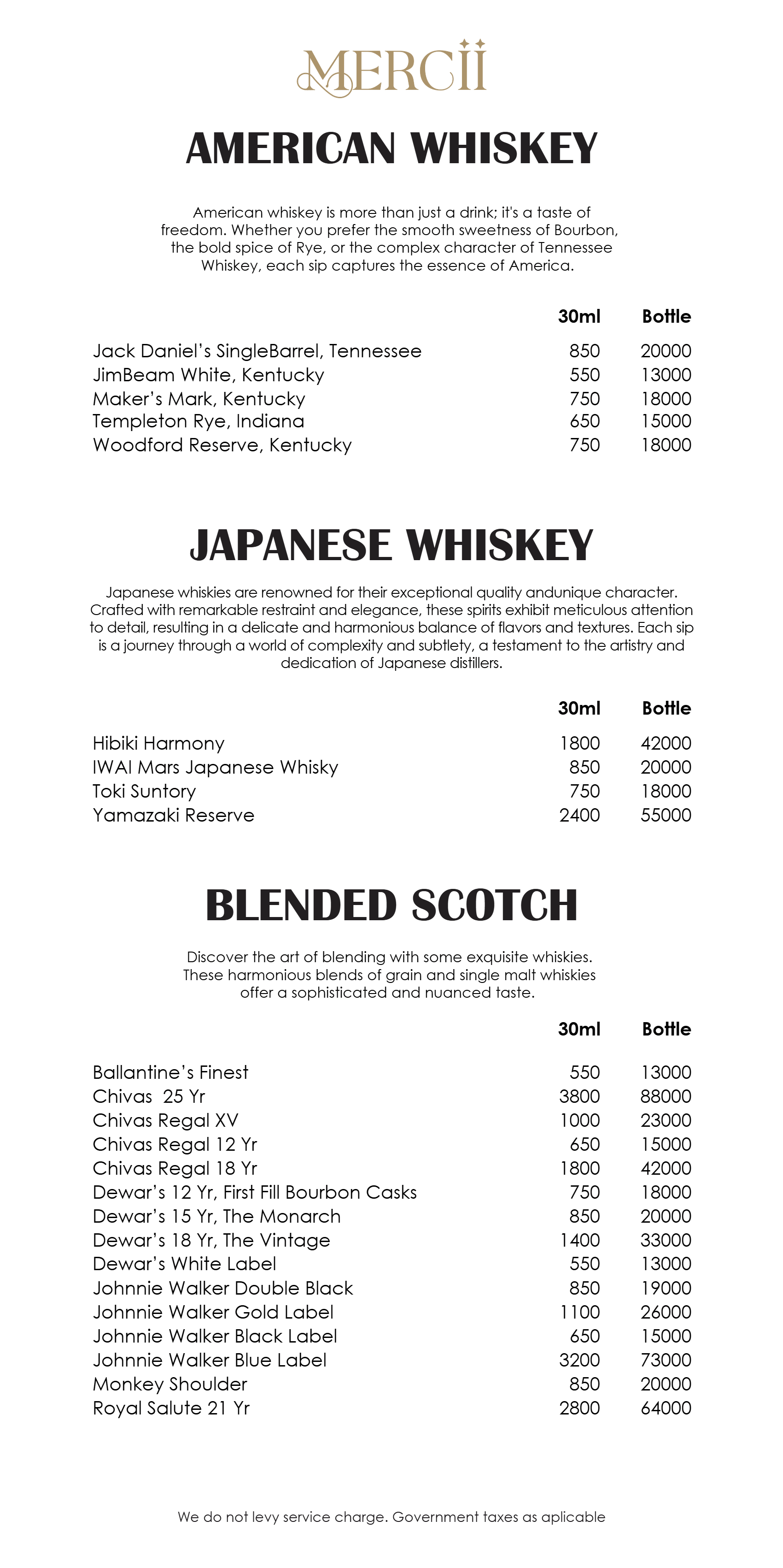 Dining Experience for Two at Mercii, Western Suburbs — Beverages menu