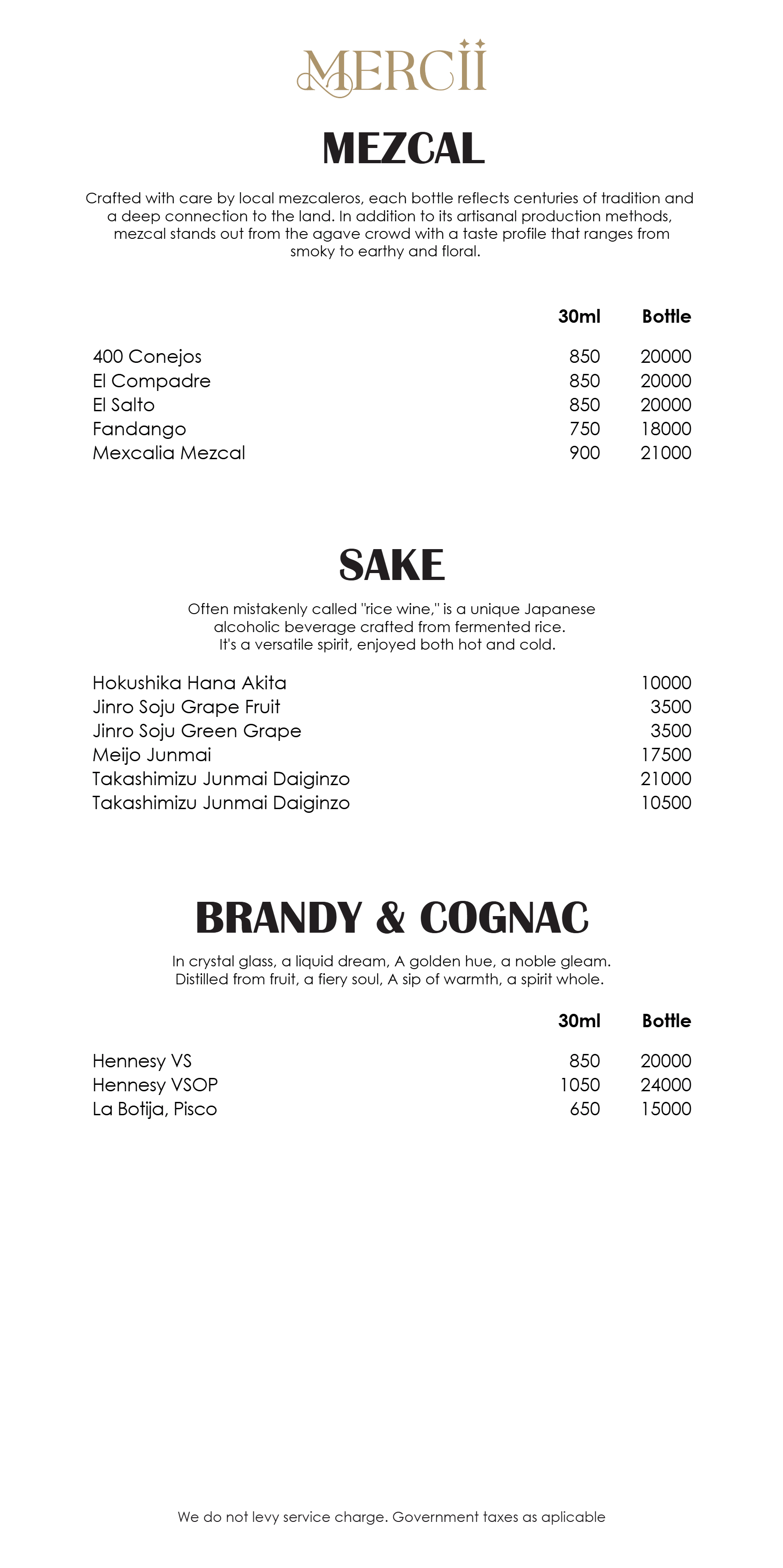 Dining Experience for Two at Mercii, Western Suburbs — Beverages menu