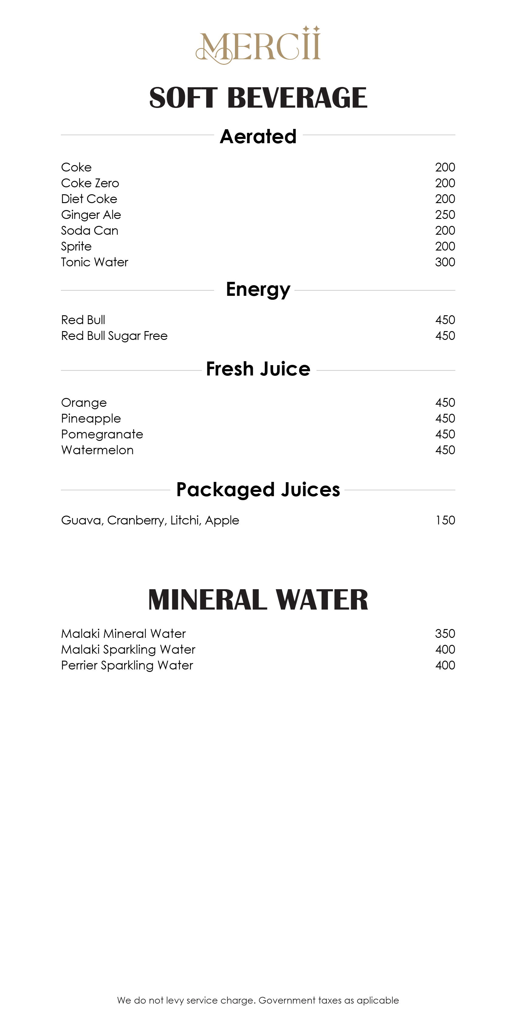 Dining Experience for Two at Mercii, Western Suburbs — Beverages menu