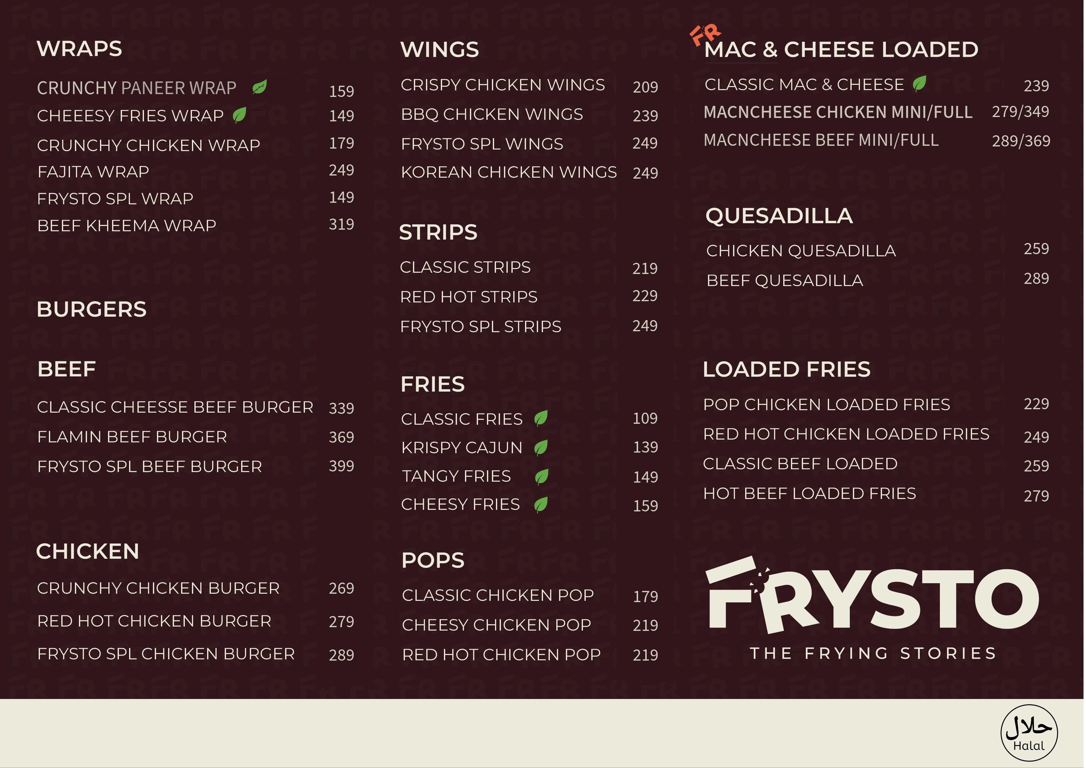 Menu of Frysto - The Frying Stories, Anna Nagar West, Chennai