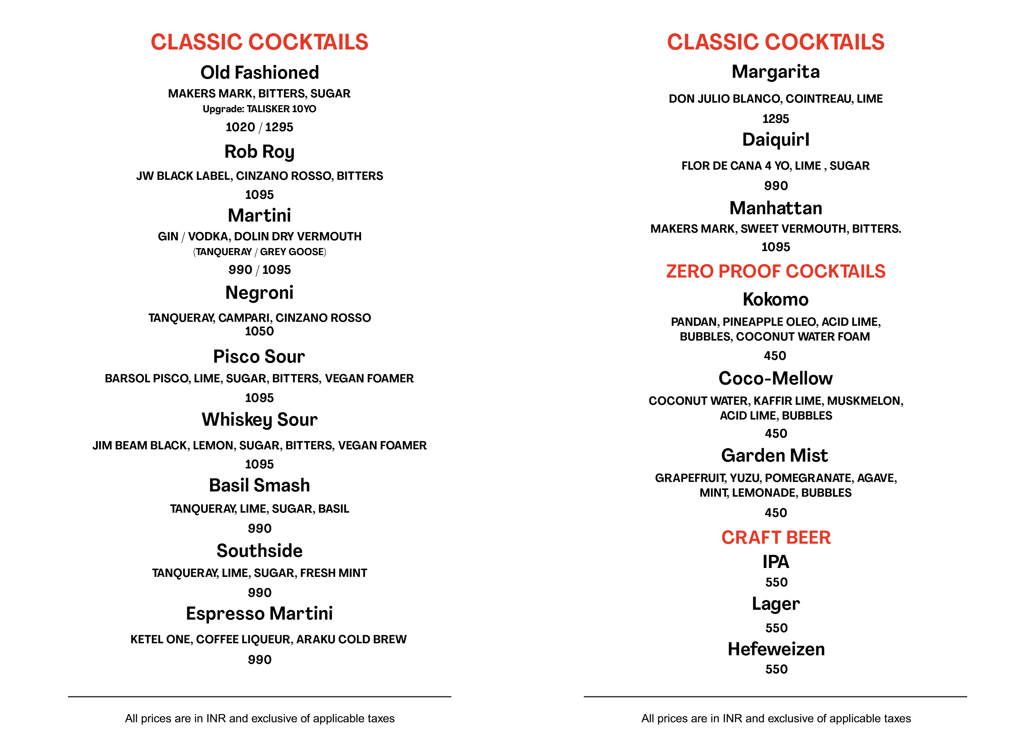 Dining Experience for Two at Mirth, East Bengaluru — Beverages menu