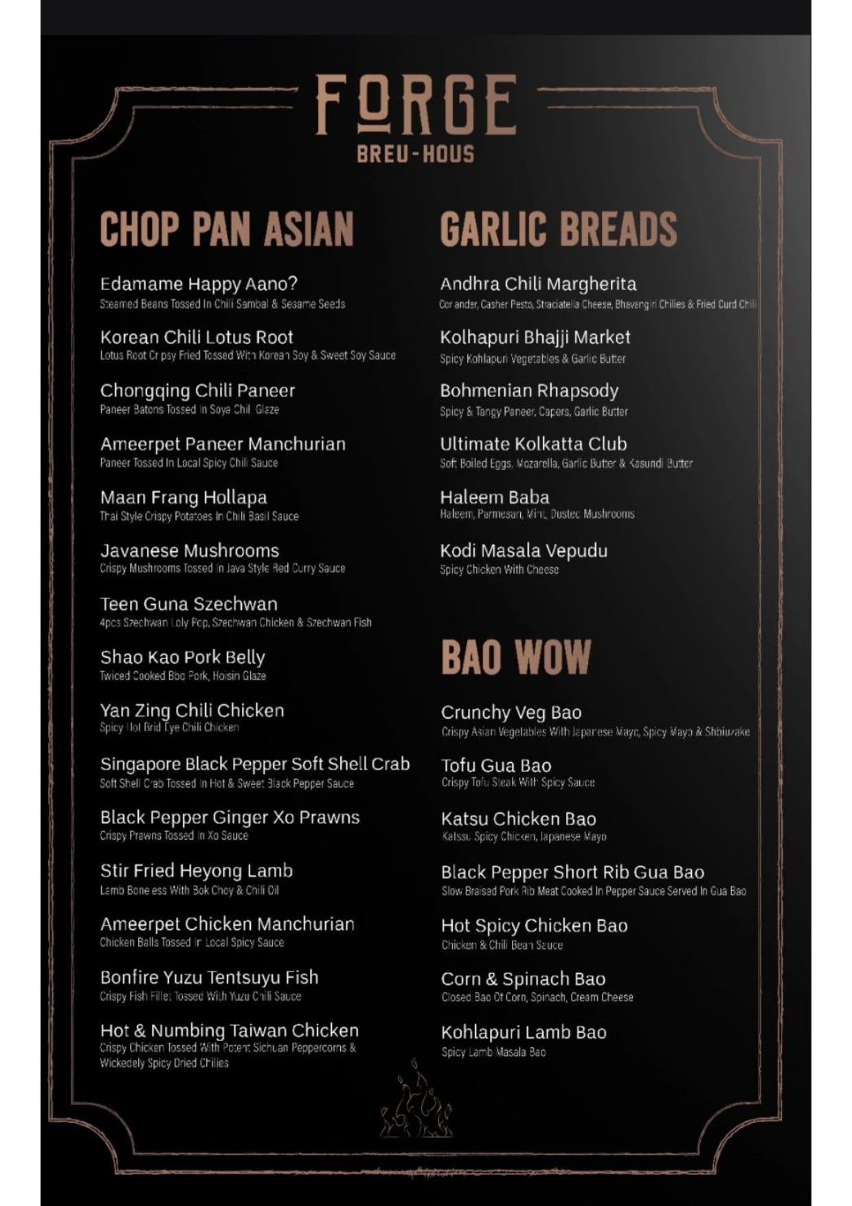 Menu of Forge Breu Hous, Road No. 45, Jubilee Hills, Hyderabad