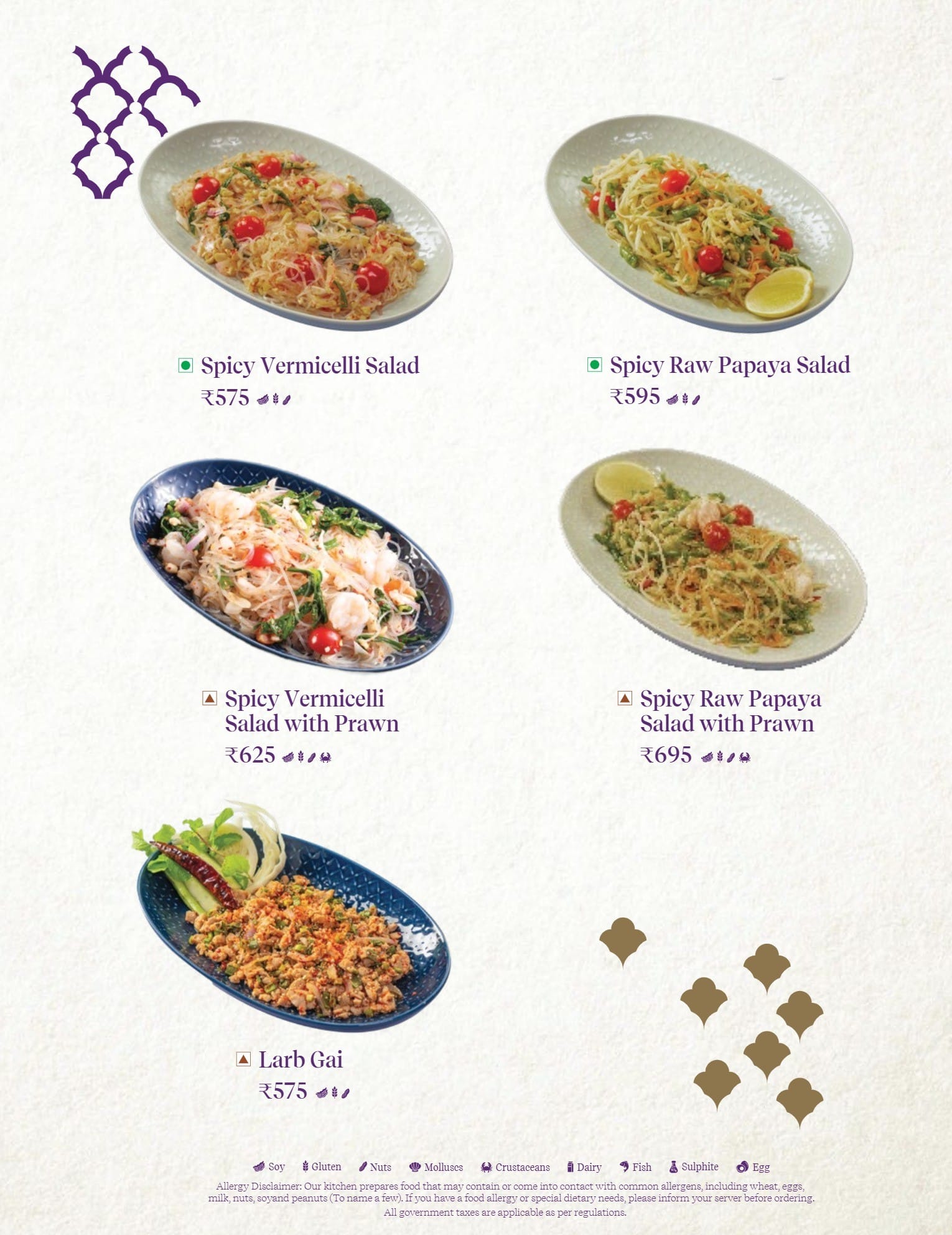 Dining Experience for Two at Nara Thai, Gurgaon — Food menu