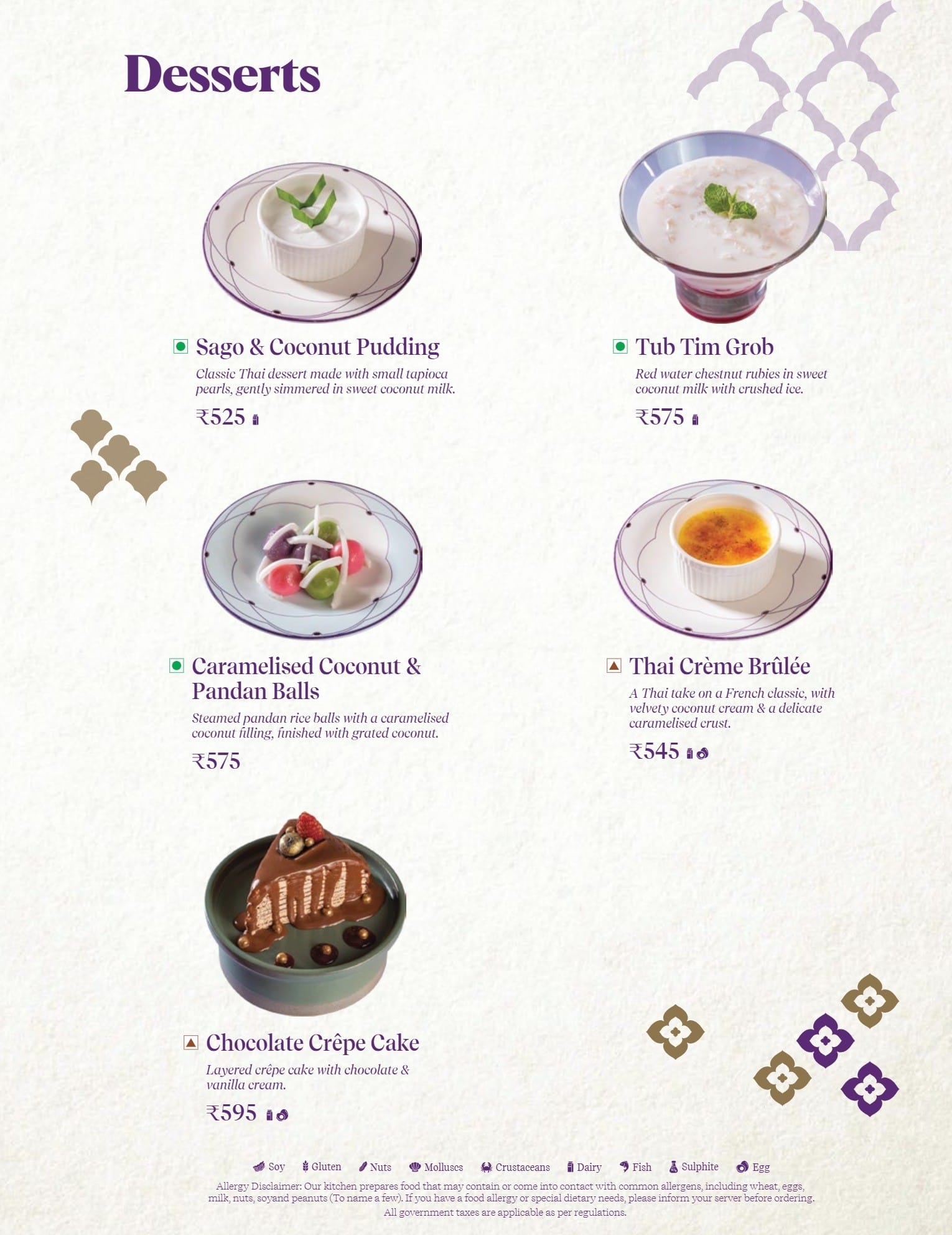 Dining Experience for Two at Nara Thai, Gurgaon — Food menu