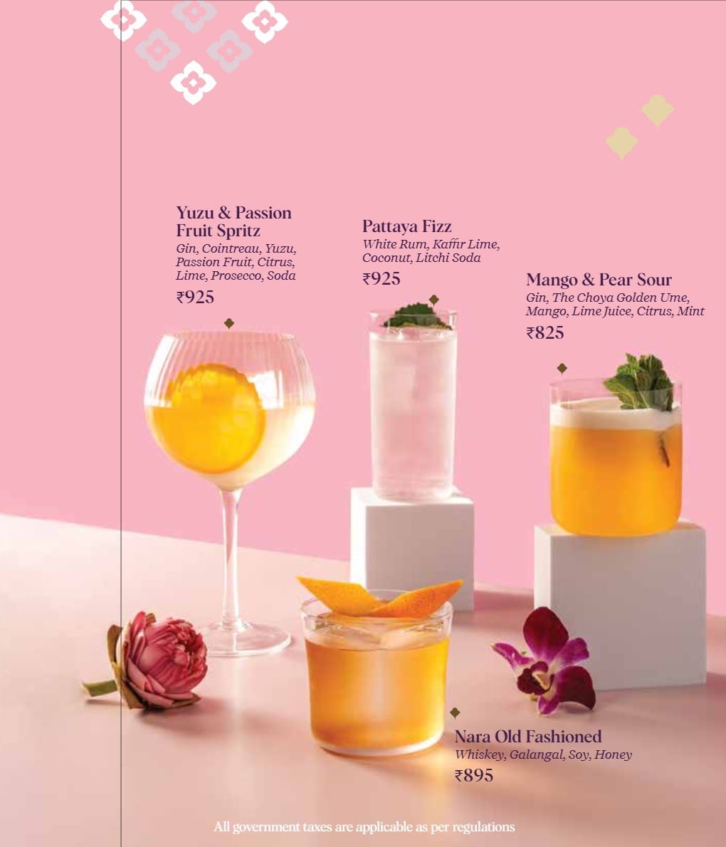 Dining Experience for Two at Nara Thai, Gurgaon — Beverages menu