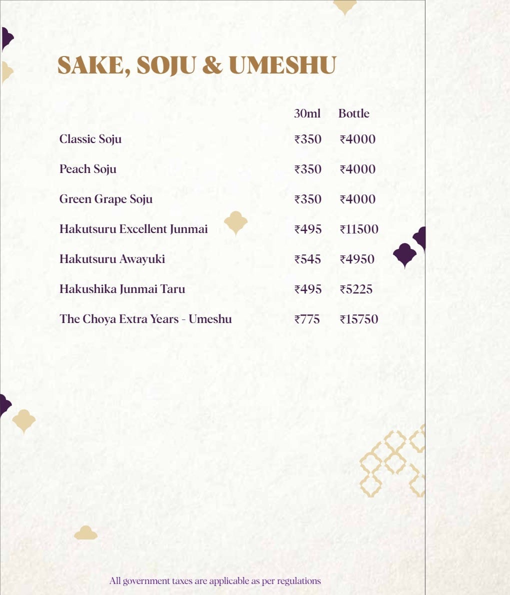 Dining Experience for Two at Nara Thai, Gurgaon — Beverages menu