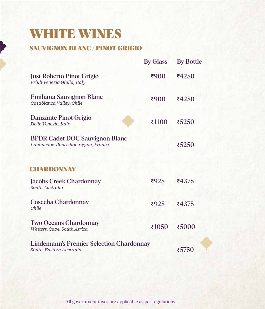Dining Experience for Two at Nara Thai, Gurgaon — Beverages menu
