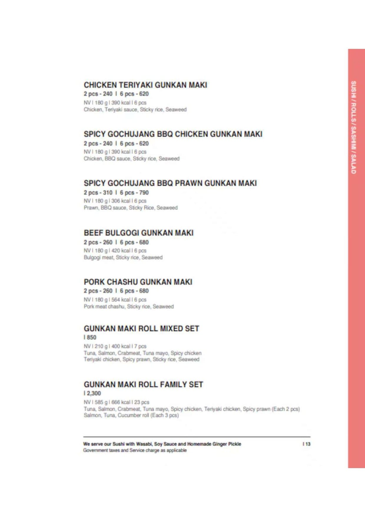 Dining Experience for Two at Daily Sushi, Central Bengaluru — Food menu