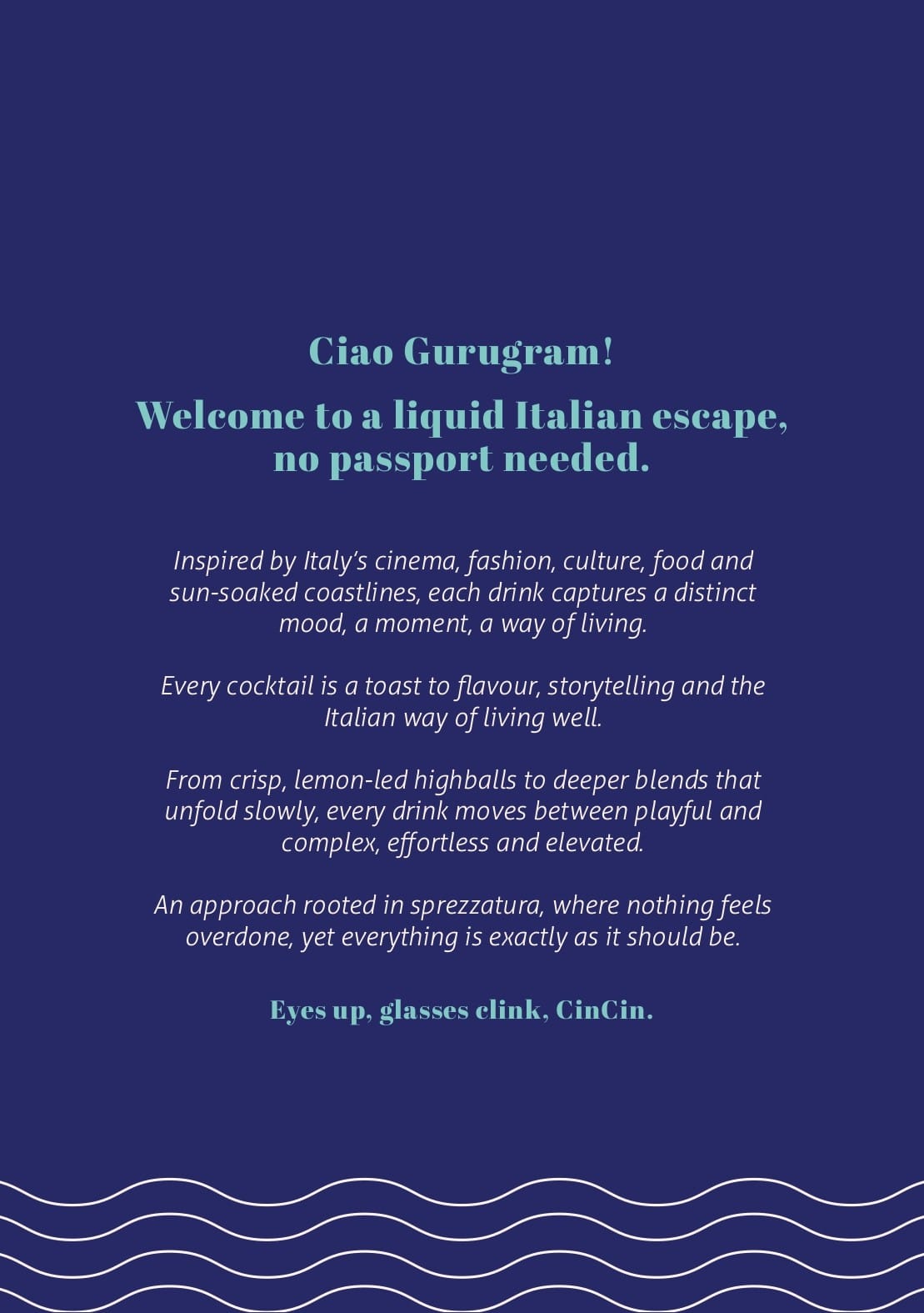 Dining Experience for Two at CinCin, Gurgaon — Beverages menu
