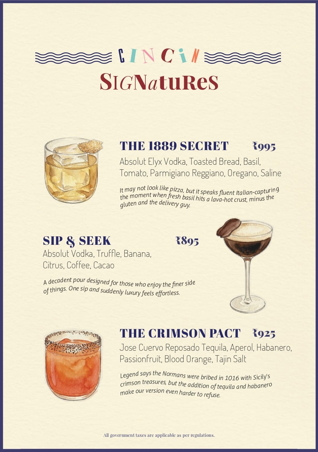 Dining Experience for Two at CinCin, Gurgaon — Beverages menu