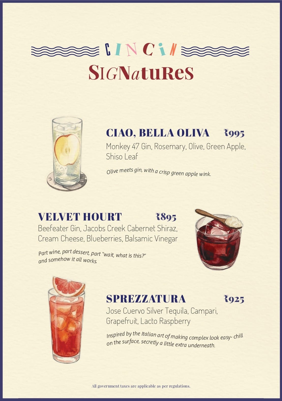 Dining Experience for Two at CinCin, Gurgaon — Beverages menu