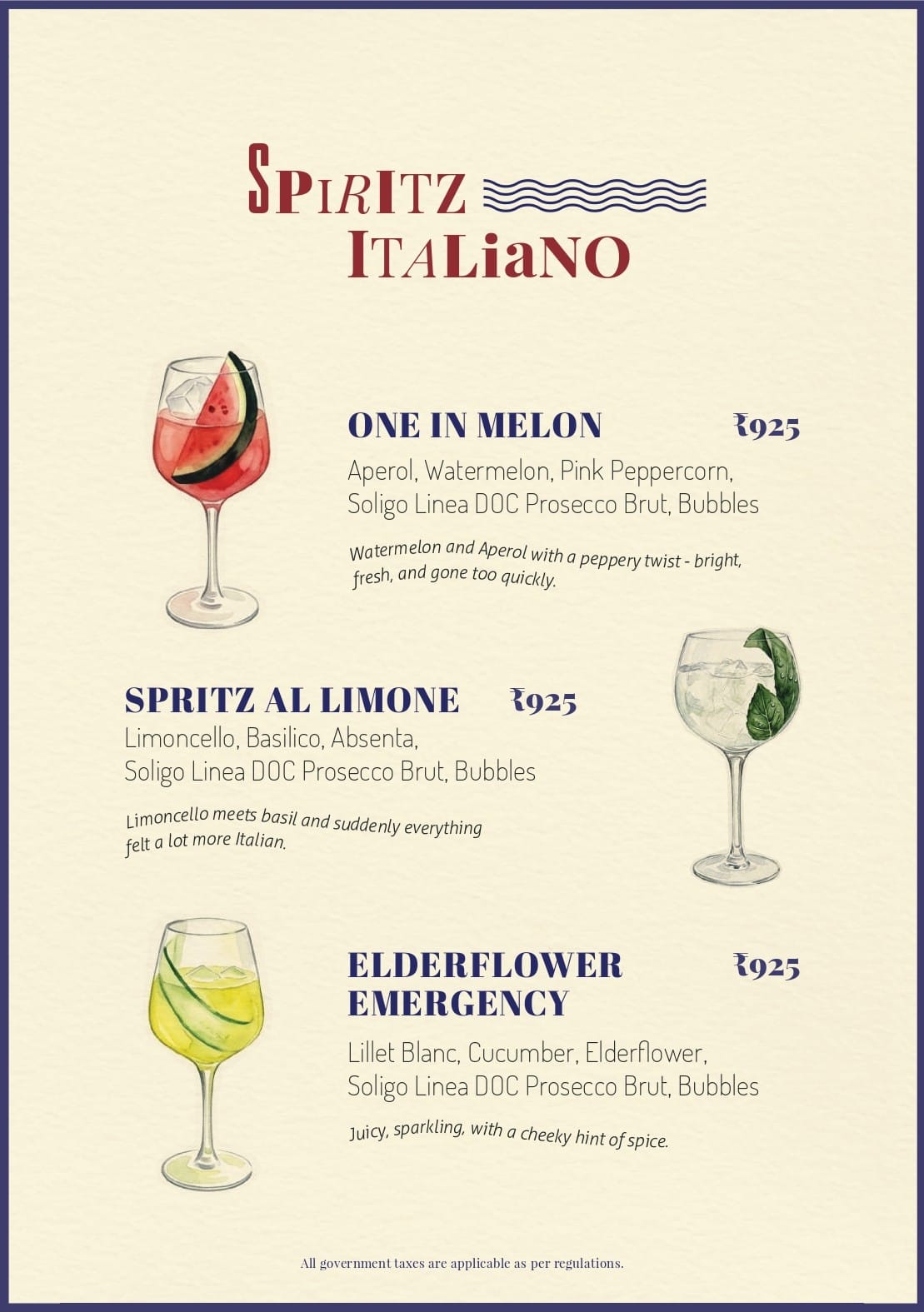 Dining Experience for Two at CinCin, Gurgaon — Beverages menu
