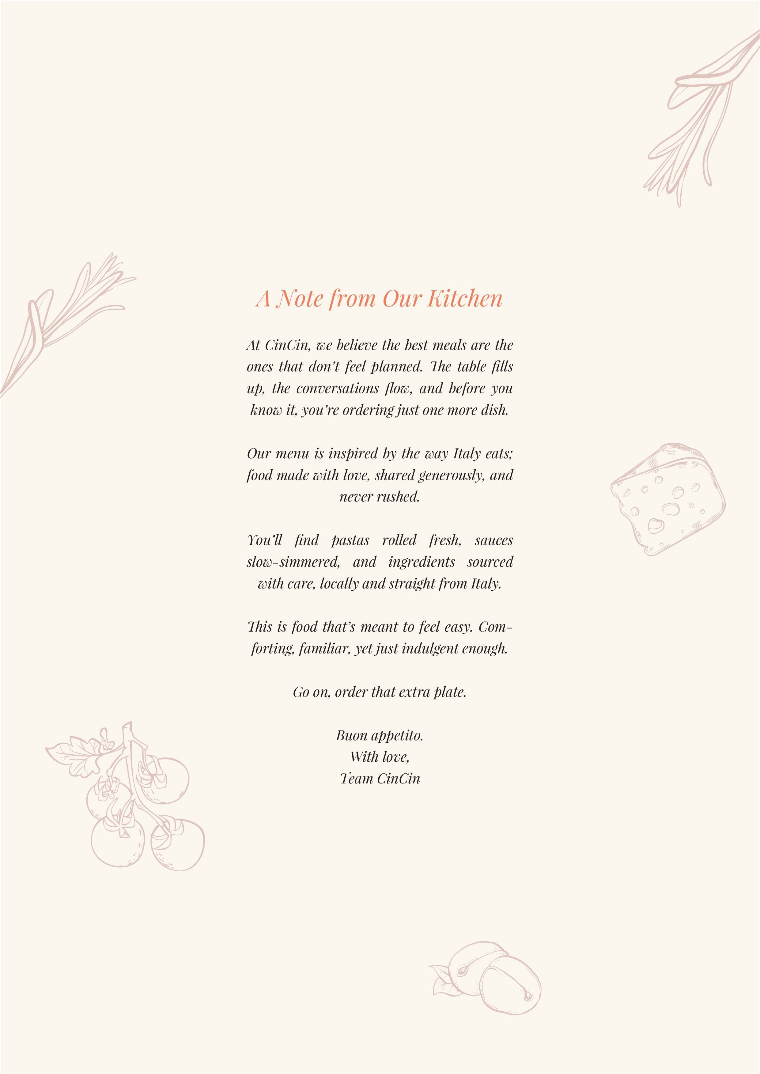 Dining Experience for Two at CinCin, Gurgaon — Food menu