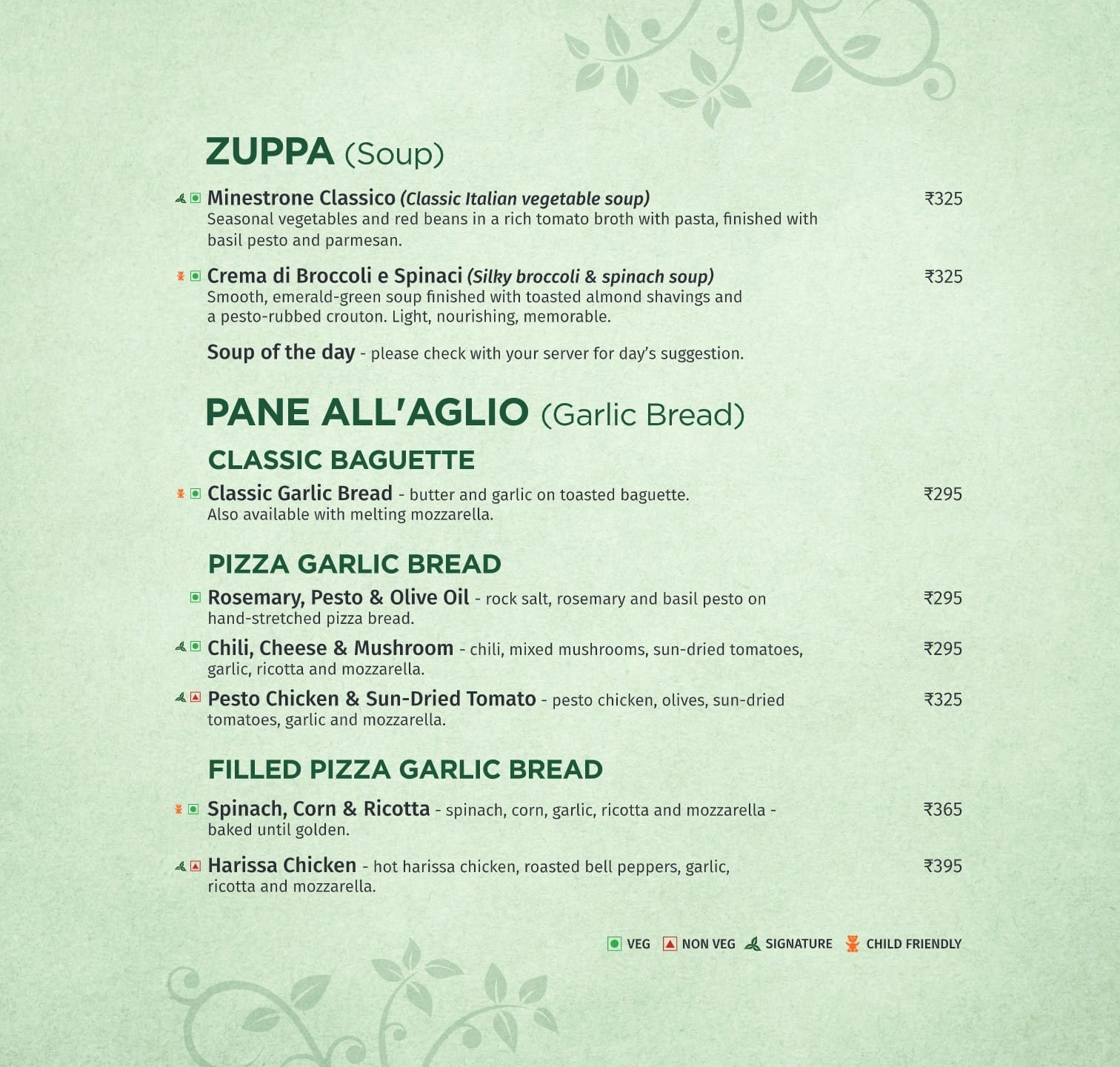 Dining Experience for Two at Toscano, Central Bengaluru — Food menu