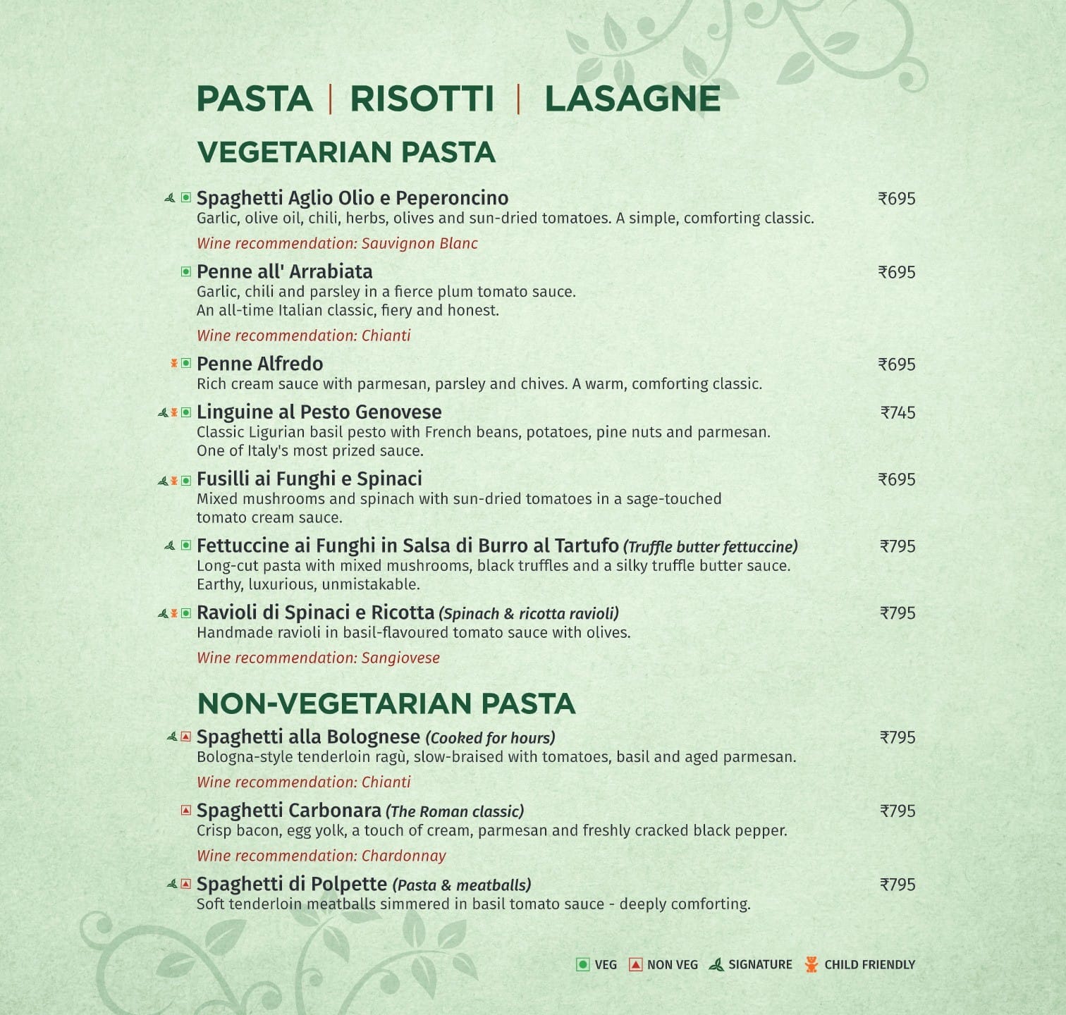 Dining Experience for Two at Toscano, Central Bengaluru — Food menu