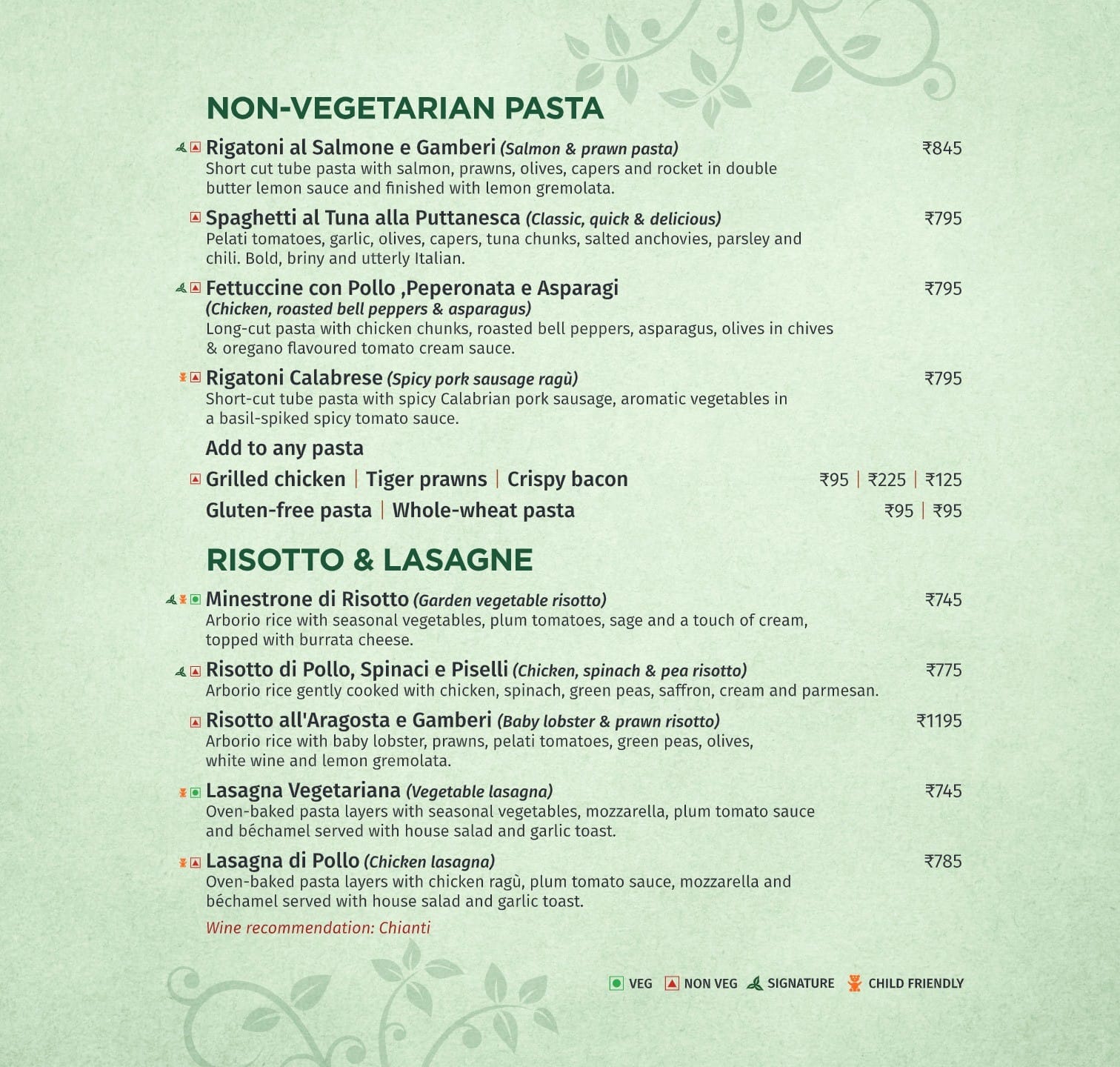 Dining Experience for Two at Toscano, Central Bengaluru — Food menu