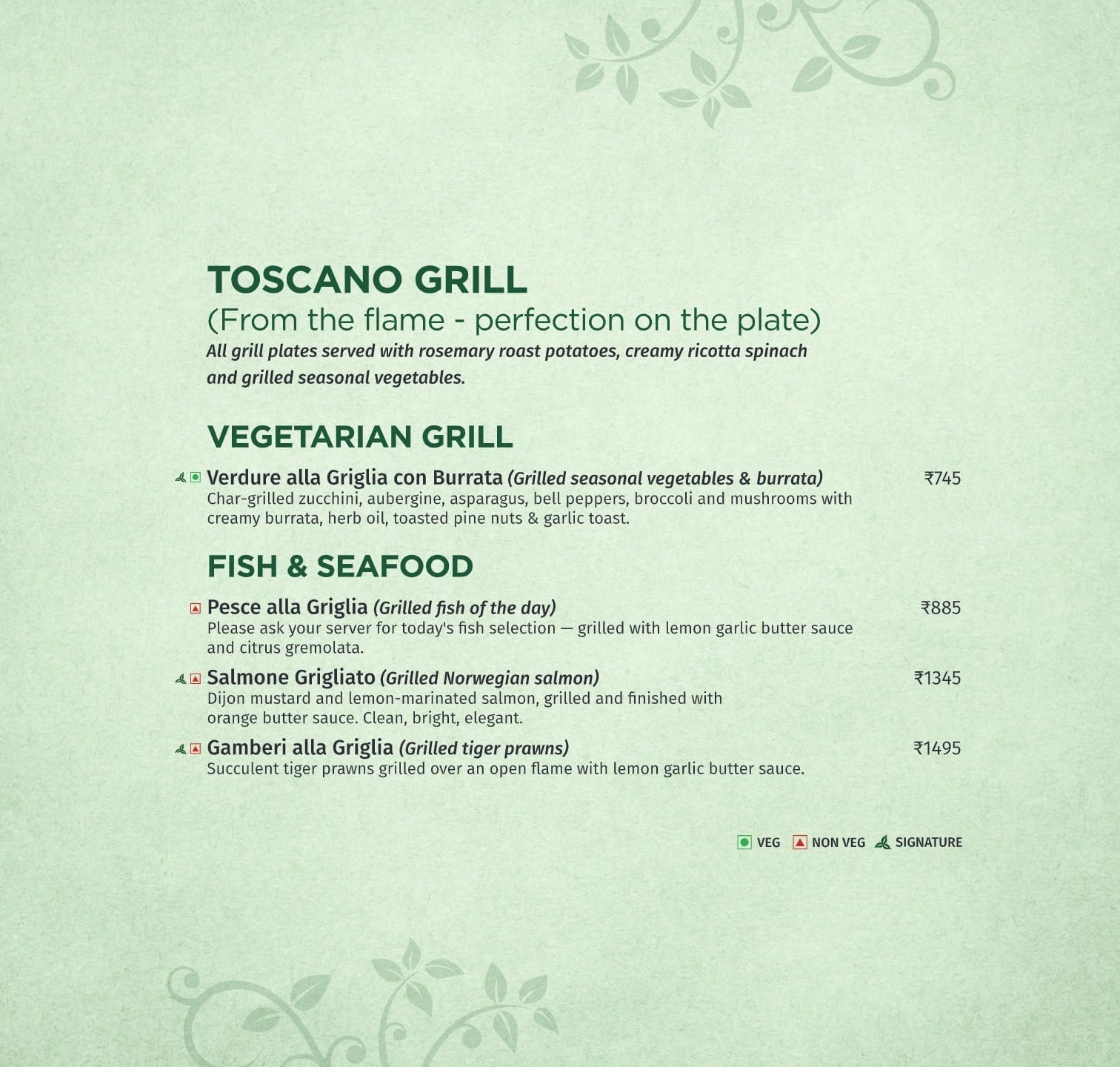 Dining Experience for Two at Toscano, Central Bengaluru — Food menu