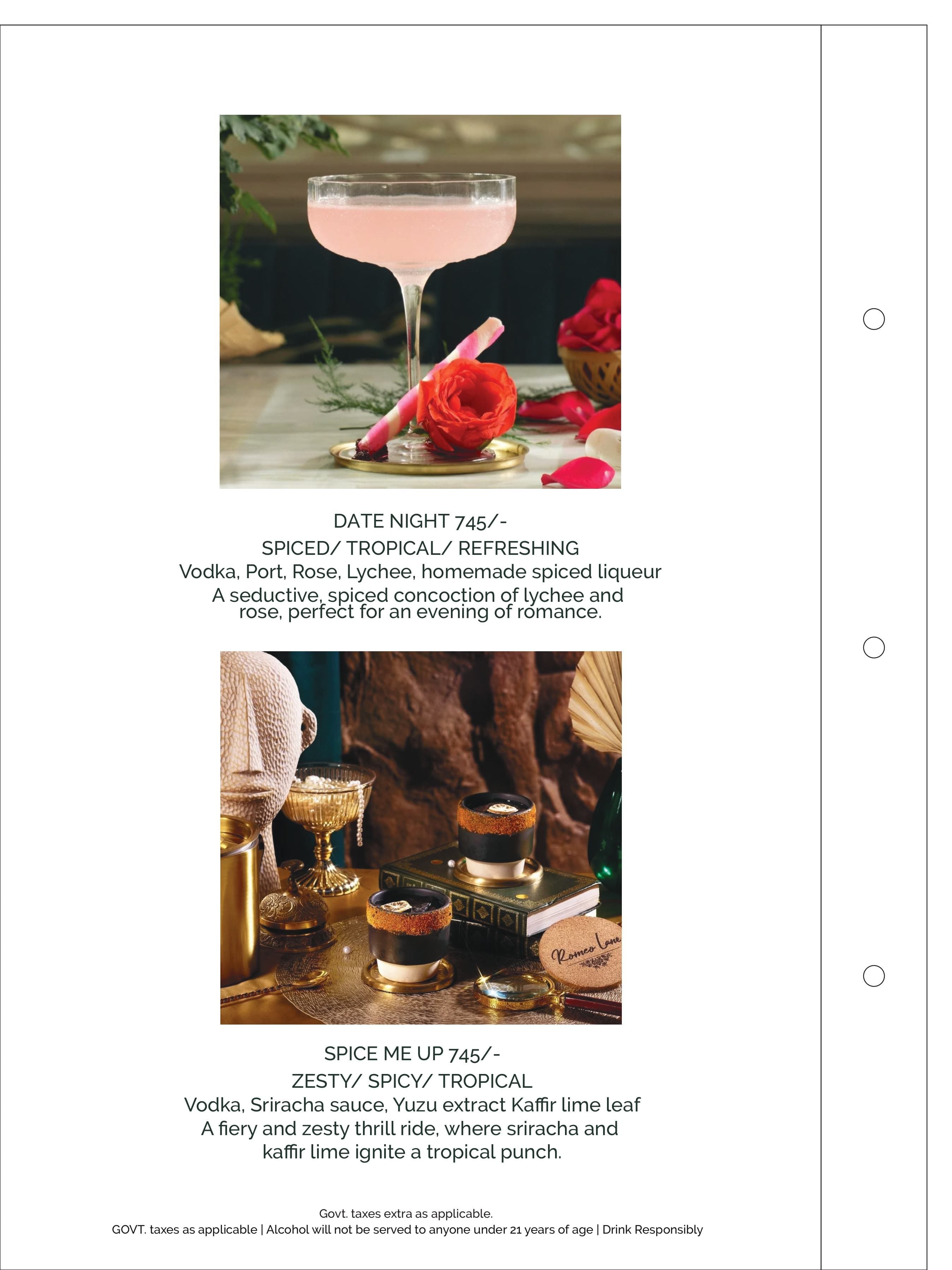 Dining Experience for Two at Romeo Lane Noida Extension, Noida — Beverages menu