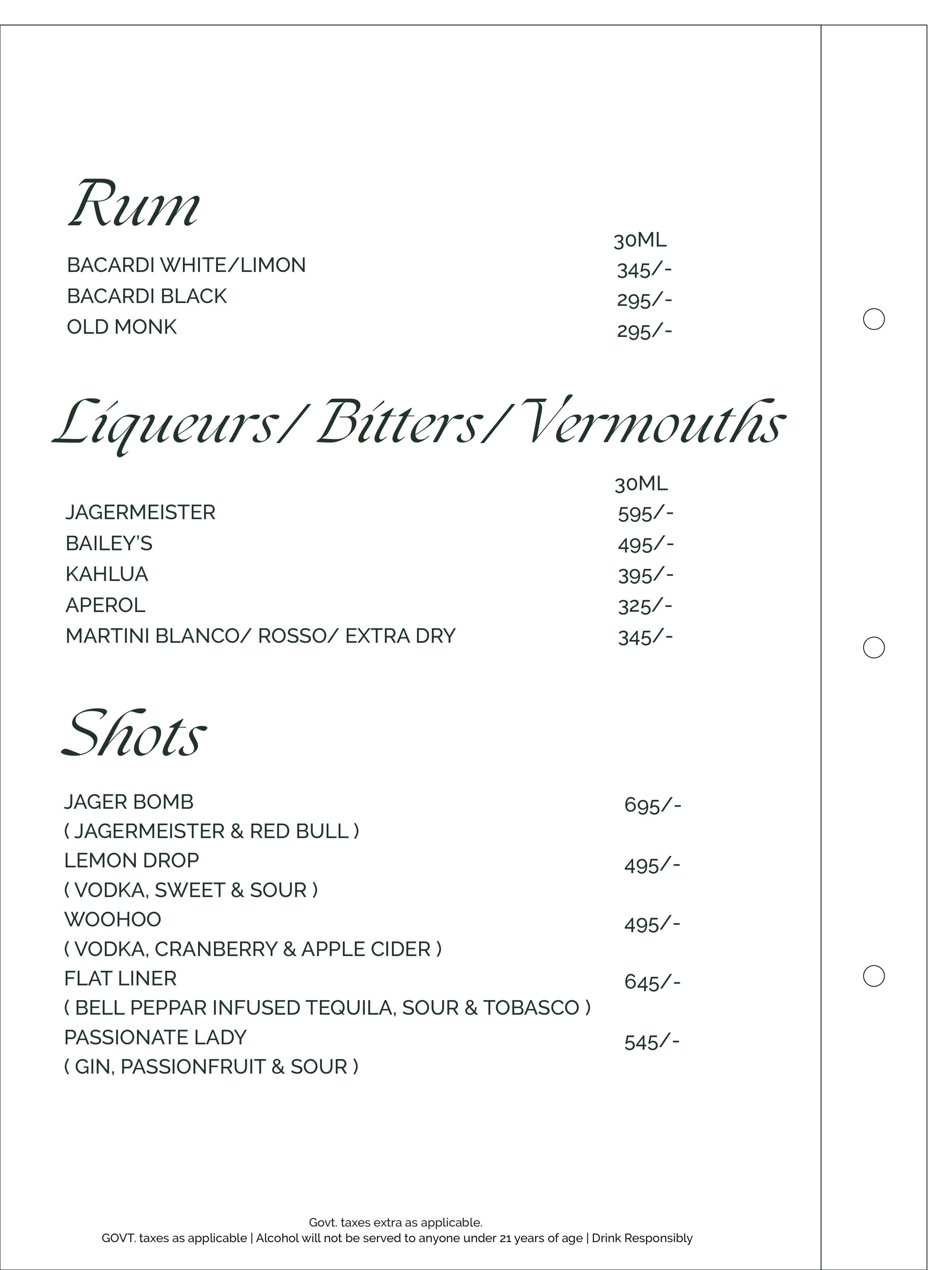 Dining Experience for Two at Romeo Lane Noida Extension, Noida — Beverages menu