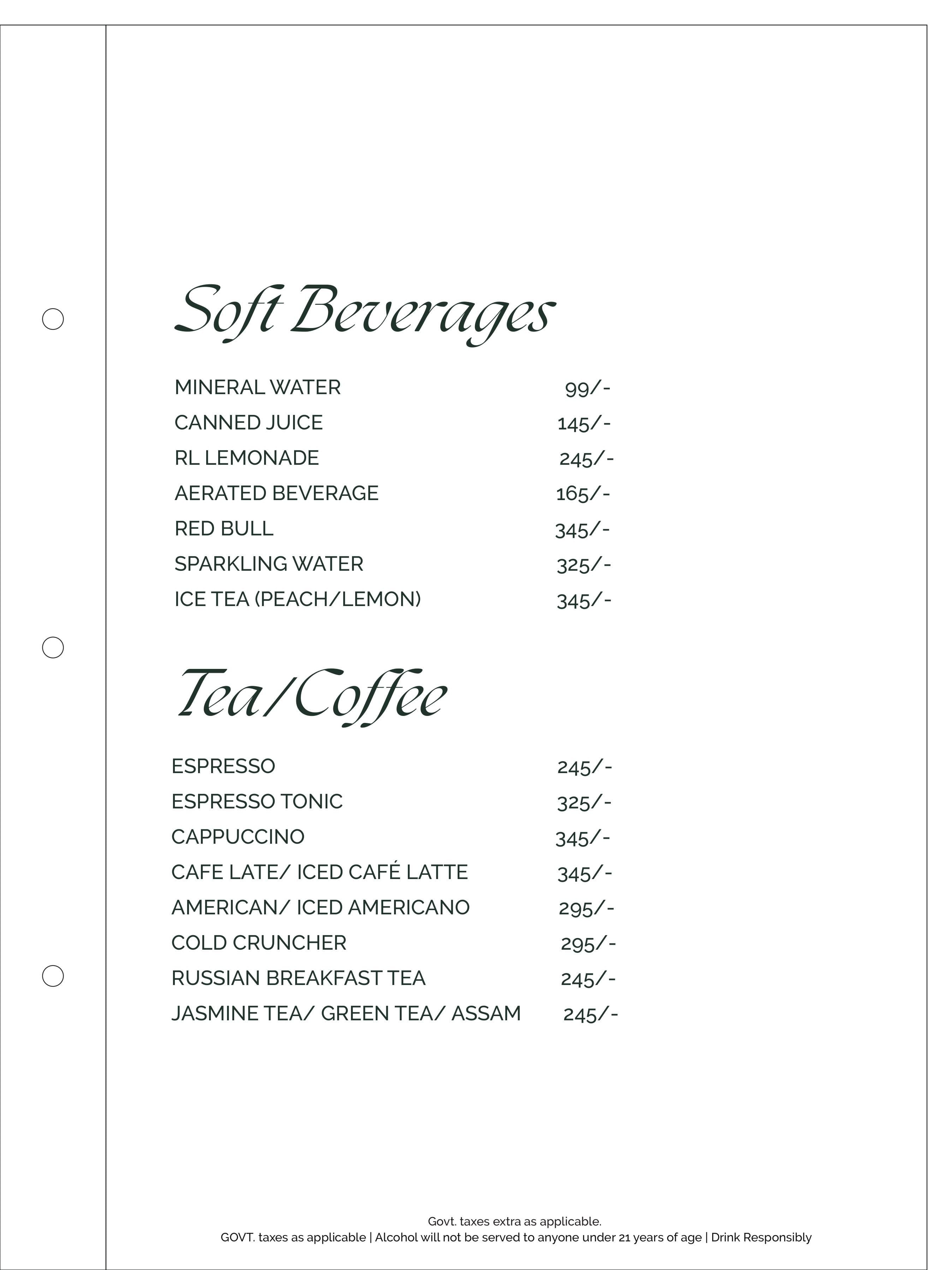 Dining Experience for Two at Romeo Lane Noida Extension, Noida — Beverages menu