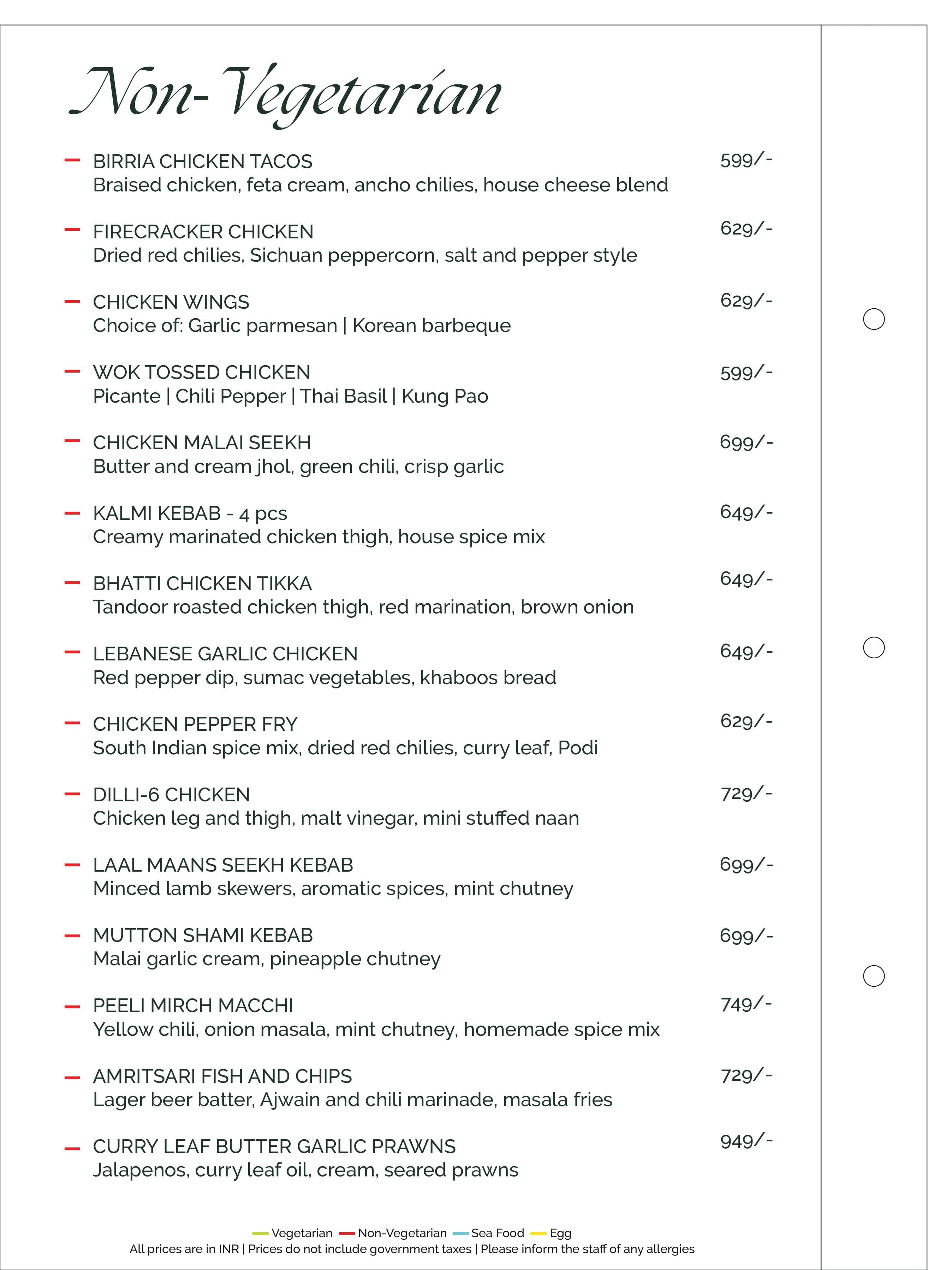 Dining Experience for Two at Romeo Lane Noida Extension, Noida — Food menu