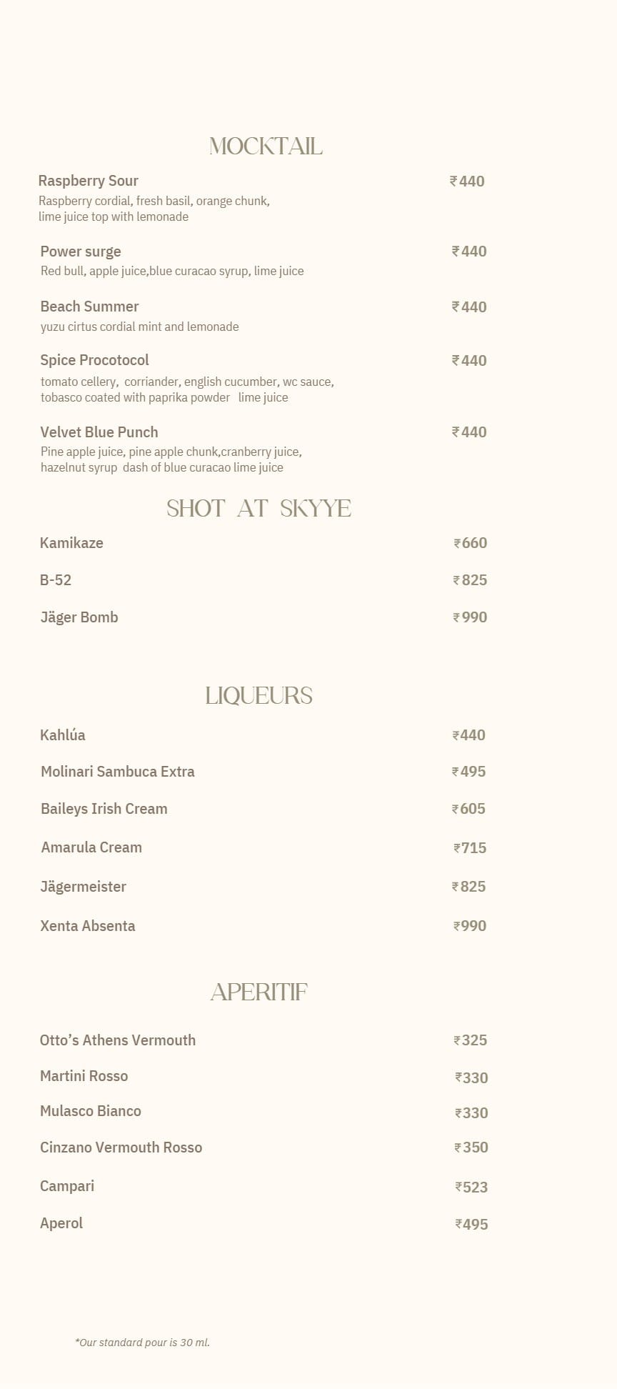Dining Experience for Two at Skyye, Central Bengaluru — Beverages menu